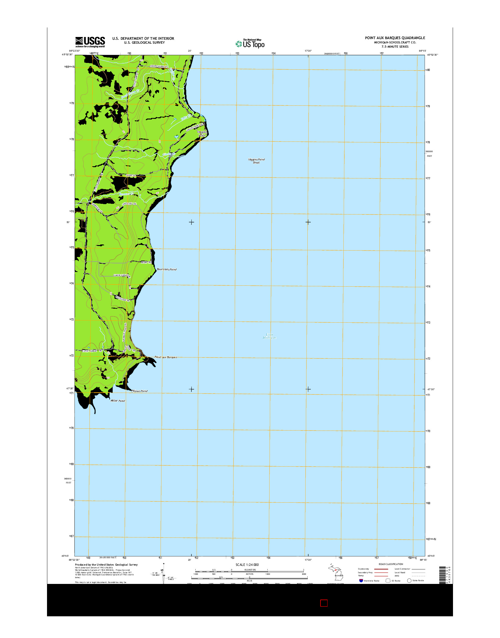 USGS US TOPO 7.5-MINUTE MAP FOR POINT AUX BARQUES, MI 2014