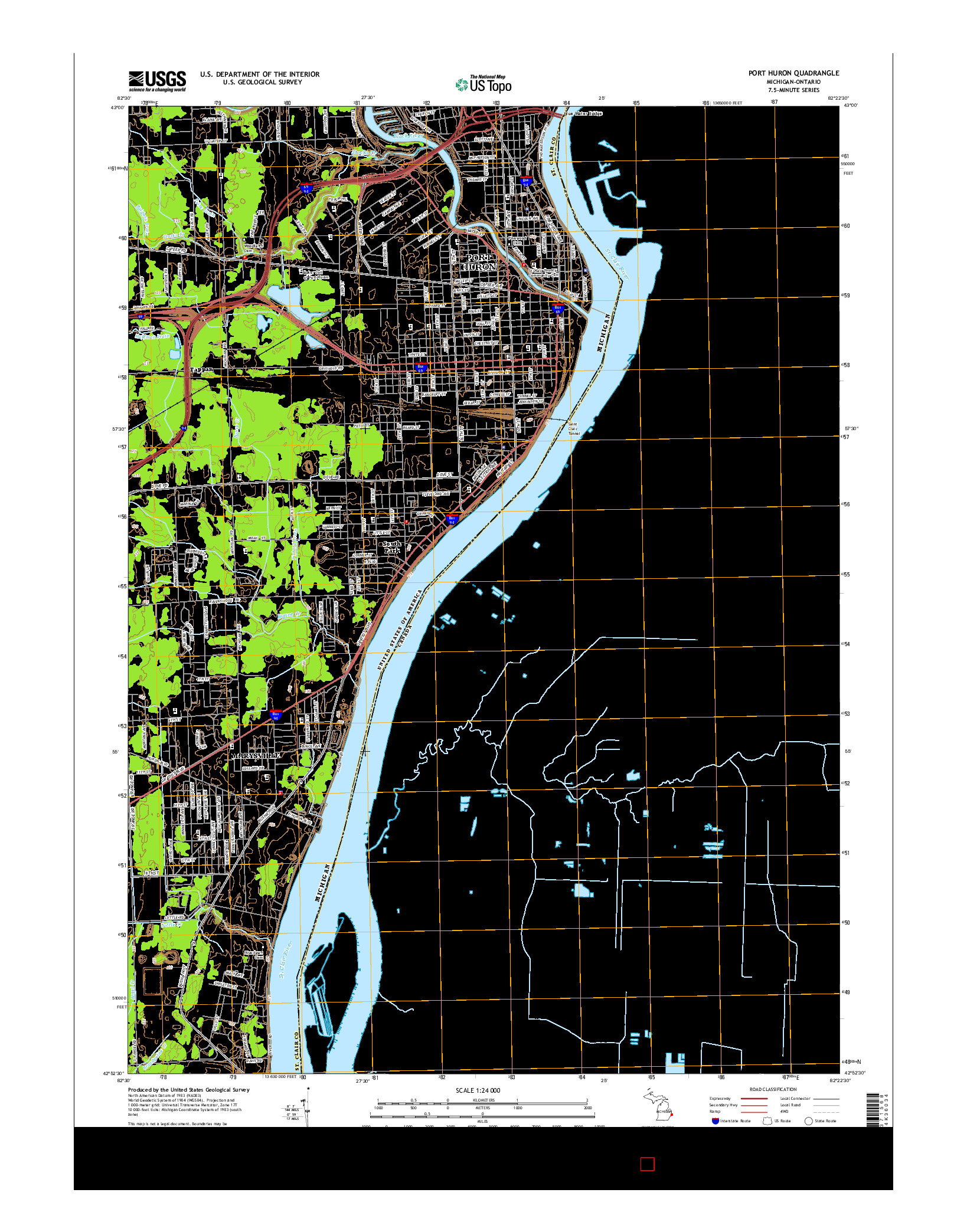 USGS US TOPO 7.5-MINUTE MAP FOR PORT HURON, MI-ON 2014