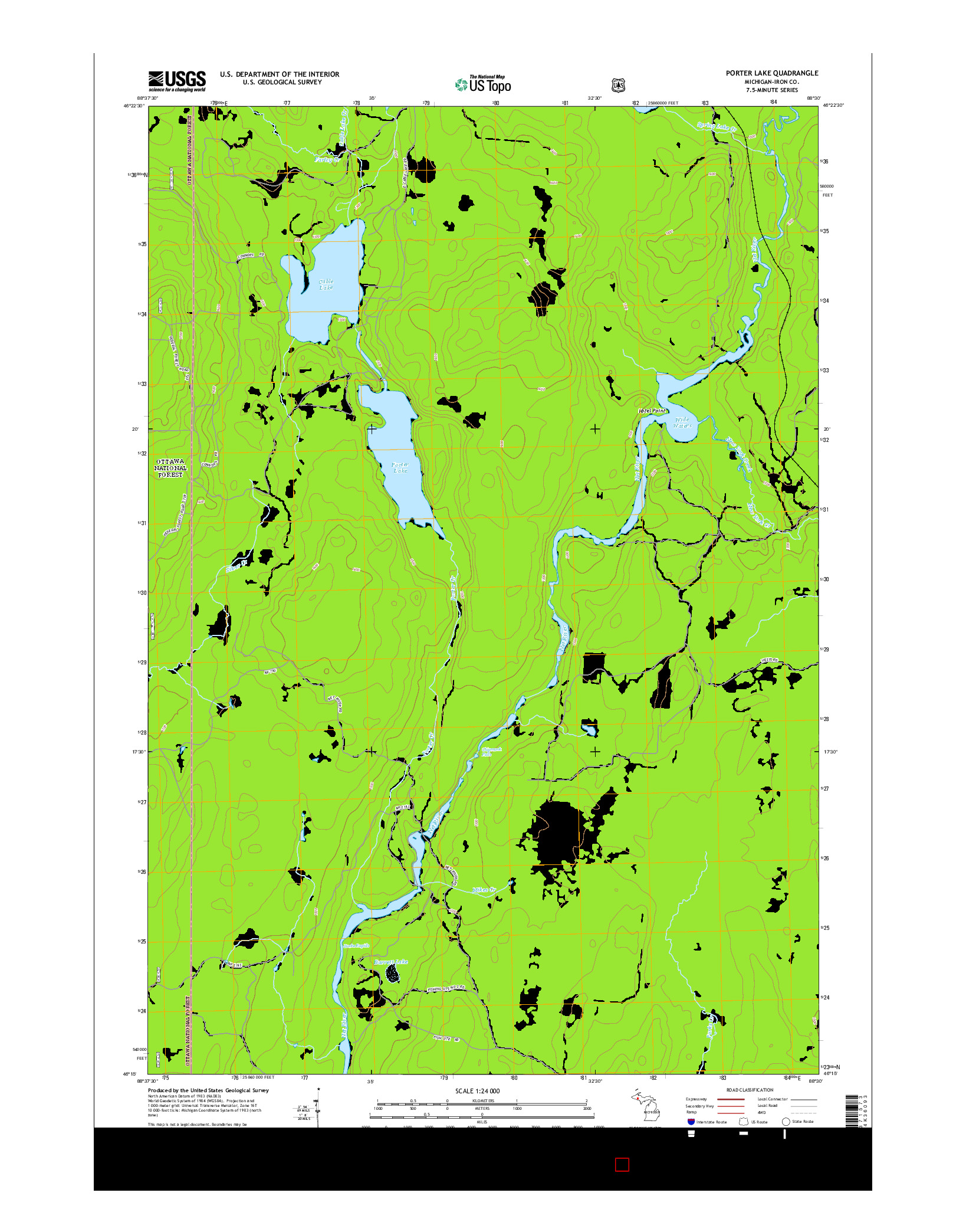 USGS US TOPO 7.5-MINUTE MAP FOR PORTER LAKE, MI 2014