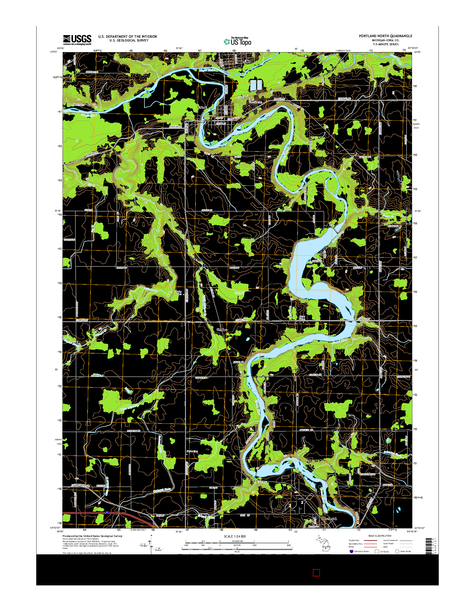 USGS US TOPO 7.5-MINUTE MAP FOR PORTLAND NORTH, MI 2014