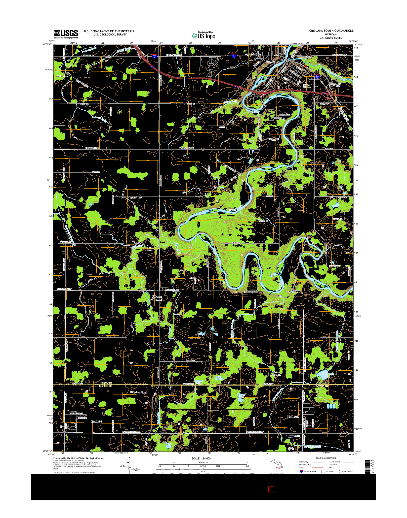 USGS US TOPO 7.5-MINUTE MAP FOR PORTLAND SOUTH, MI 2014