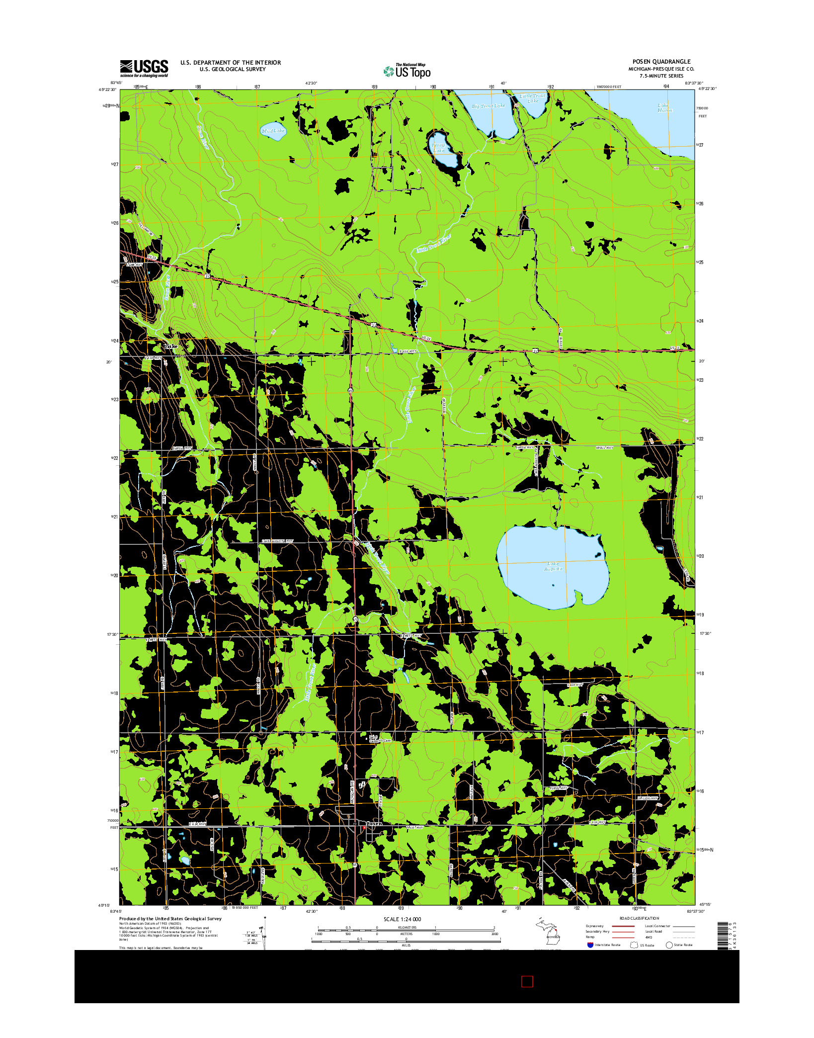 USGS US TOPO 7.5-MINUTE MAP FOR POSEN, MI 2014