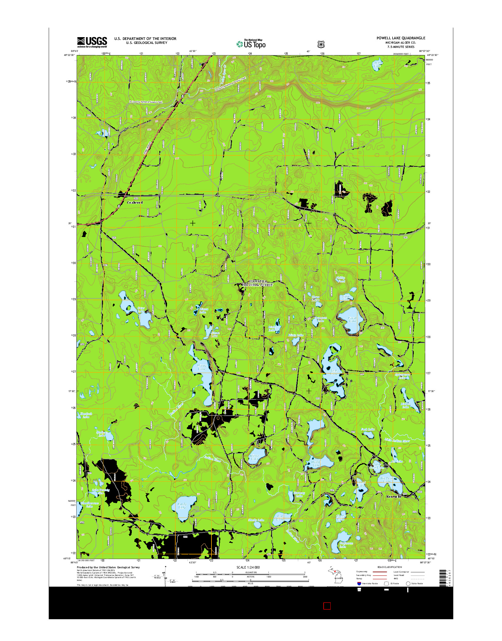 USGS US TOPO 7.5-MINUTE MAP FOR POWELL LAKE, MI 2014