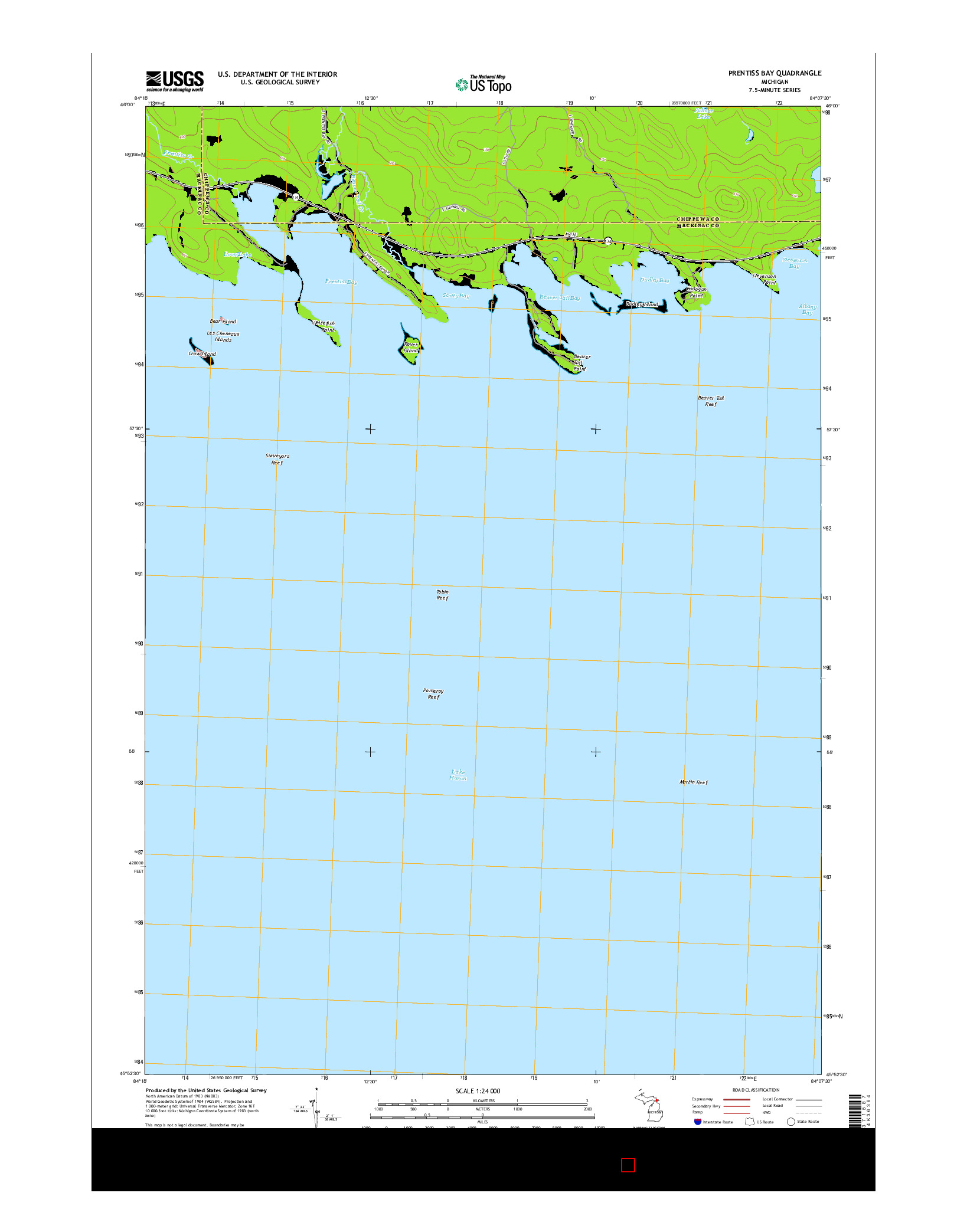 USGS US TOPO 7.5-MINUTE MAP FOR PRENTISS BAY, MI 2014
