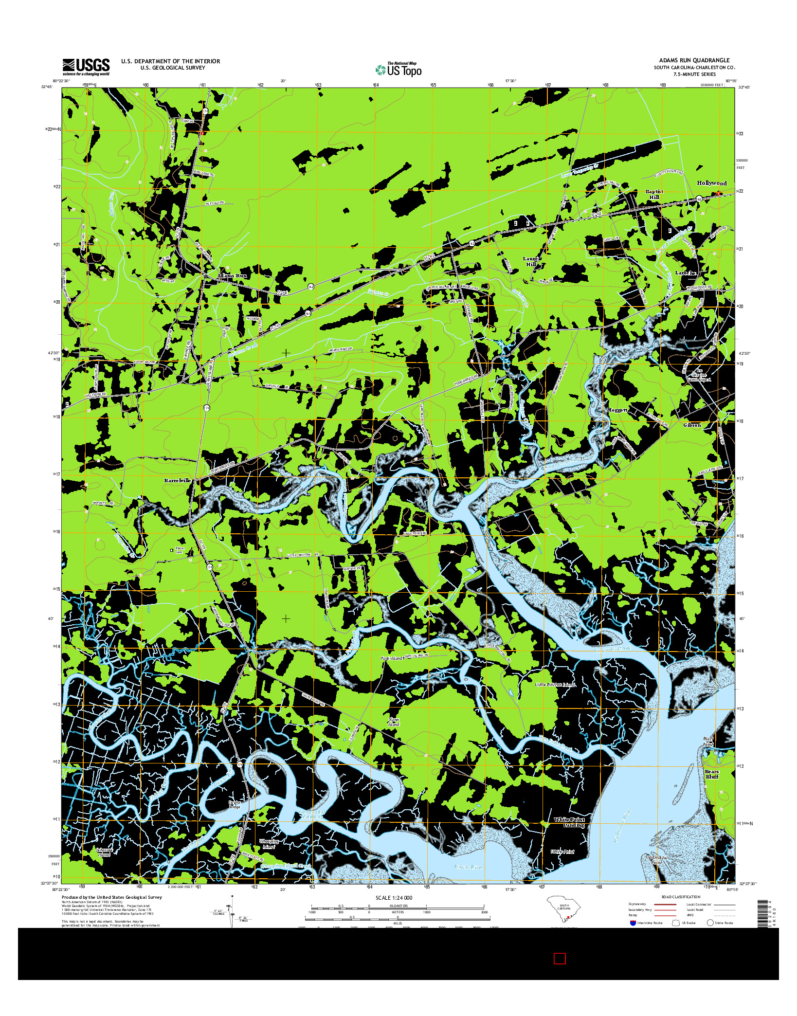 USGS US TOPO 7.5-MINUTE MAP FOR ADAMS RUN, SC 2014