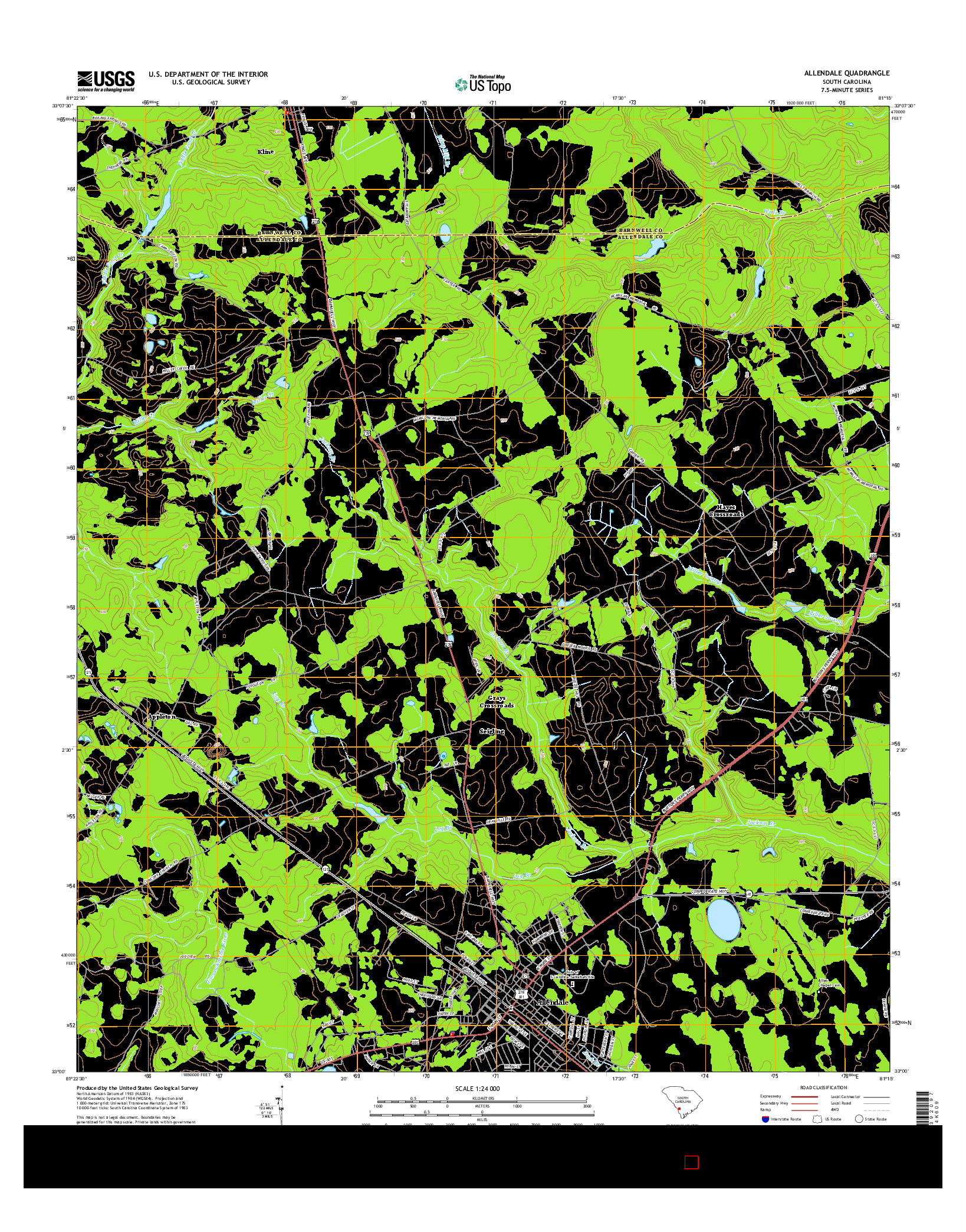 USGS US TOPO 7.5-MINUTE MAP FOR ALLENDALE, SC 2014