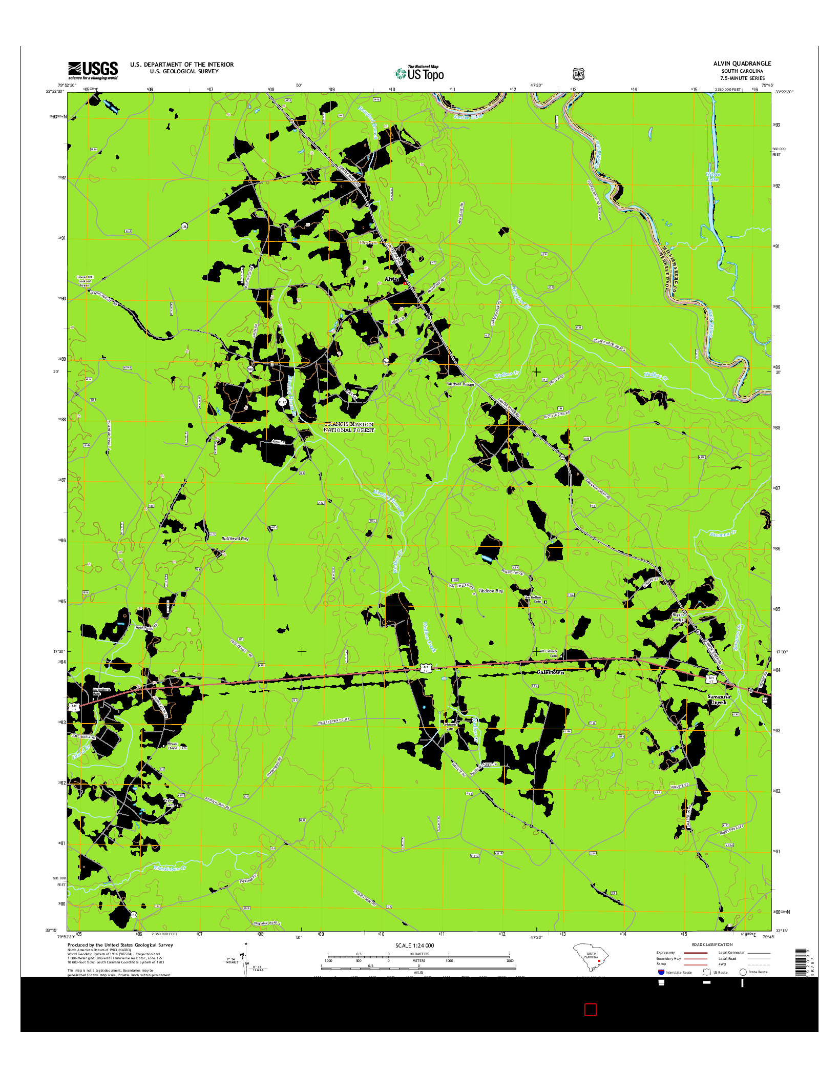 USGS US TOPO 7.5-MINUTE MAP FOR ALVIN, SC 2014