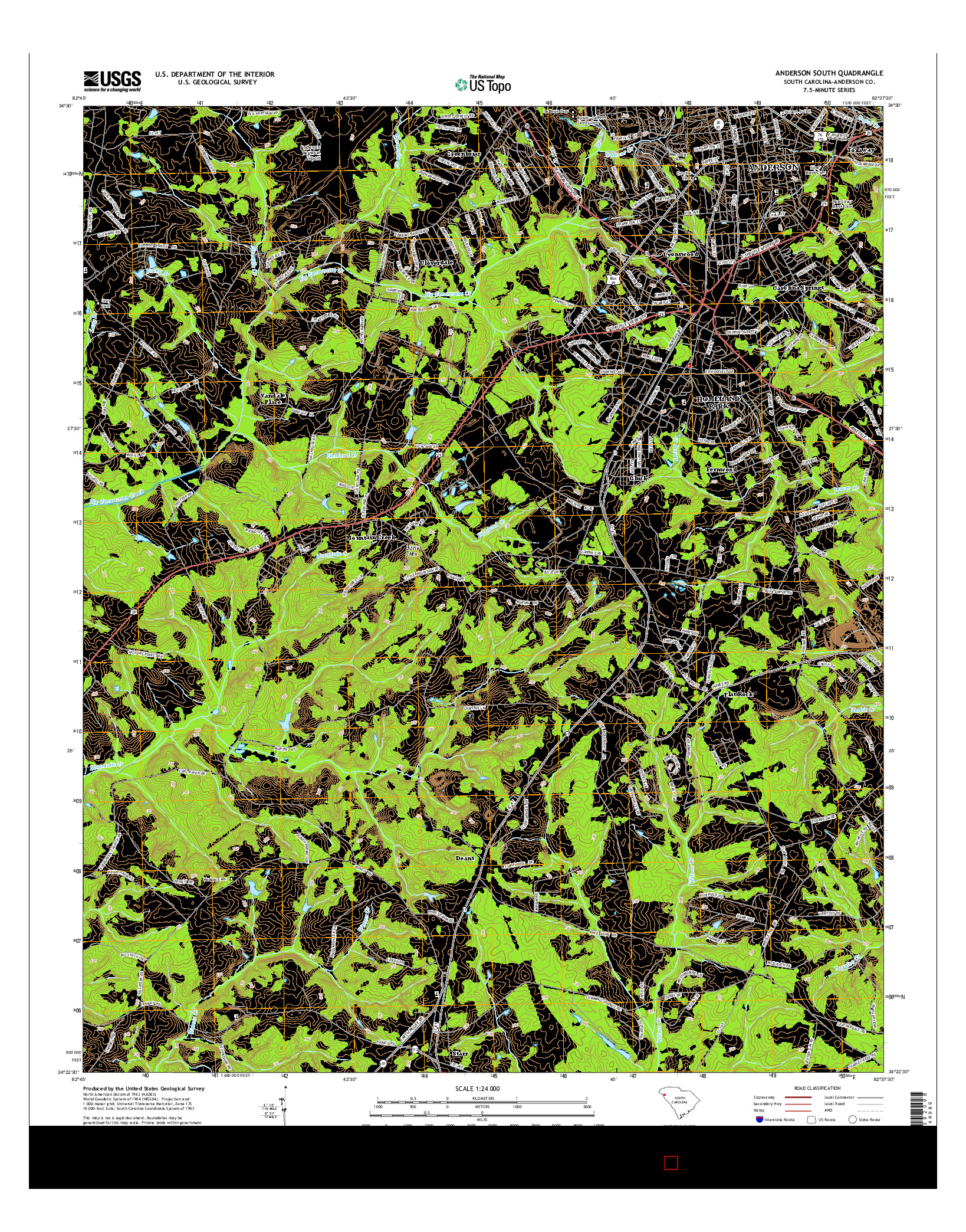 USGS US TOPO 7.5-MINUTE MAP FOR ANDERSON SOUTH, SC 2014