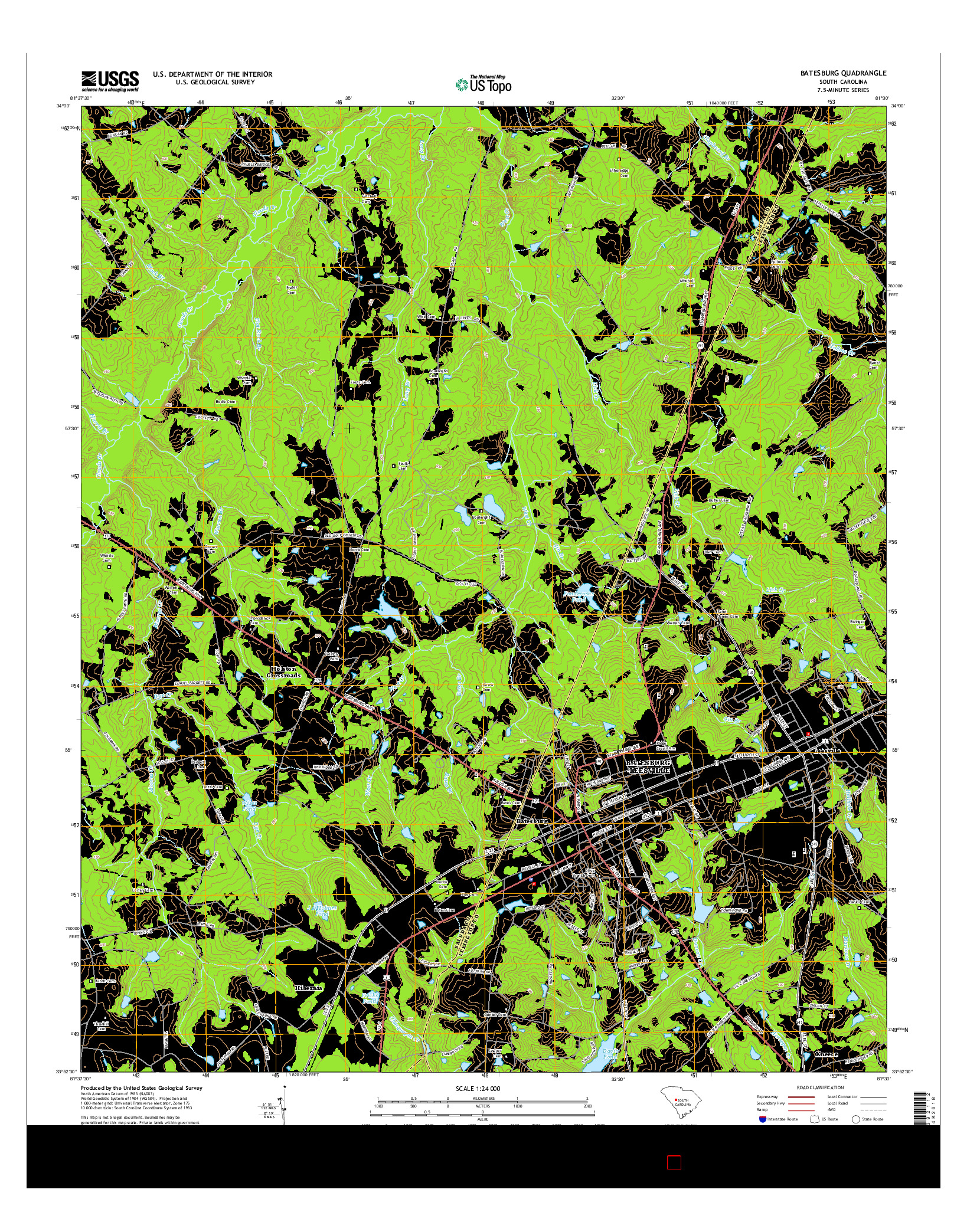 USGS US TOPO 7.5-MINUTE MAP FOR BATESBURG, SC 2014