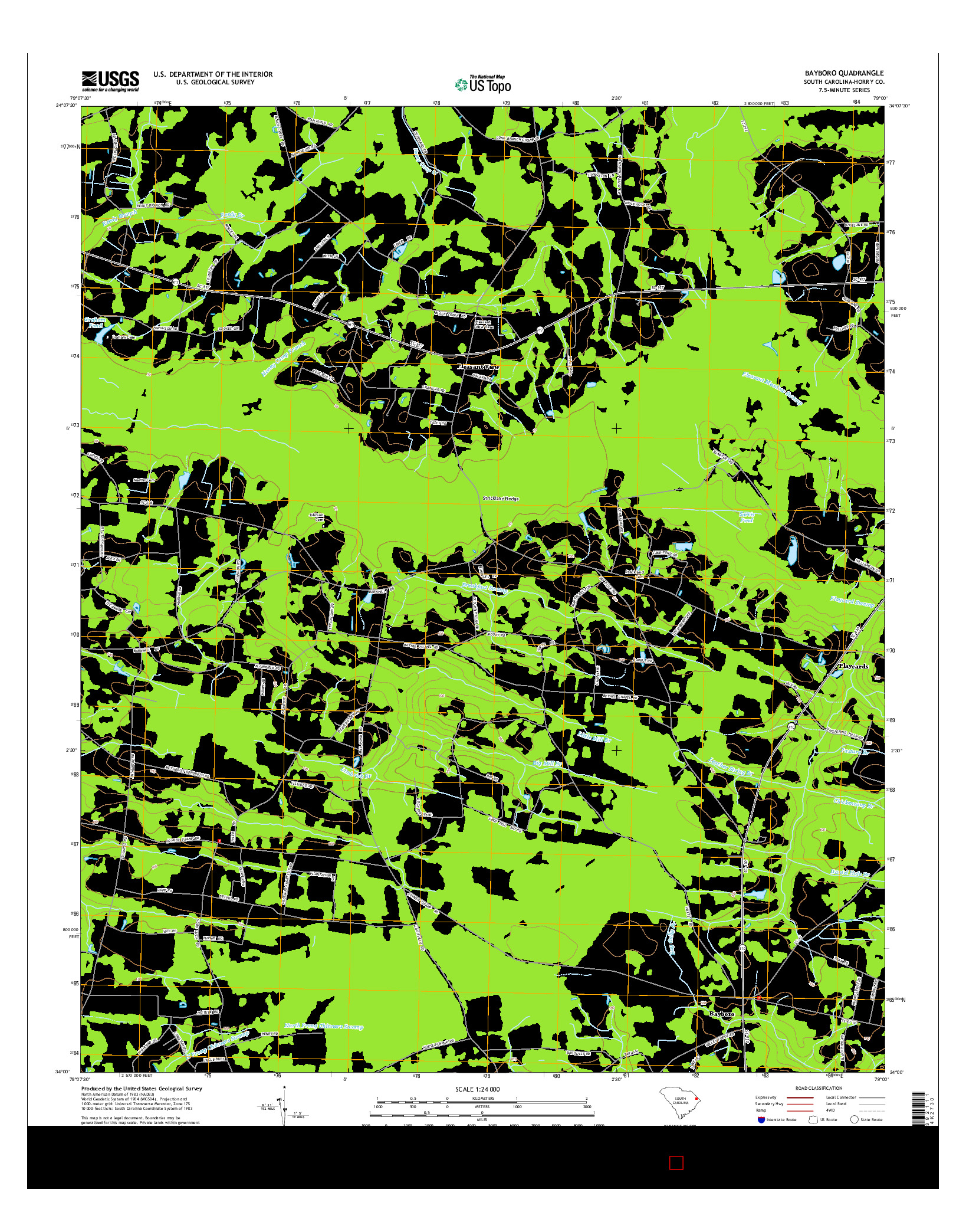 USGS US TOPO 7.5-MINUTE MAP FOR BAYBORO, SC 2014