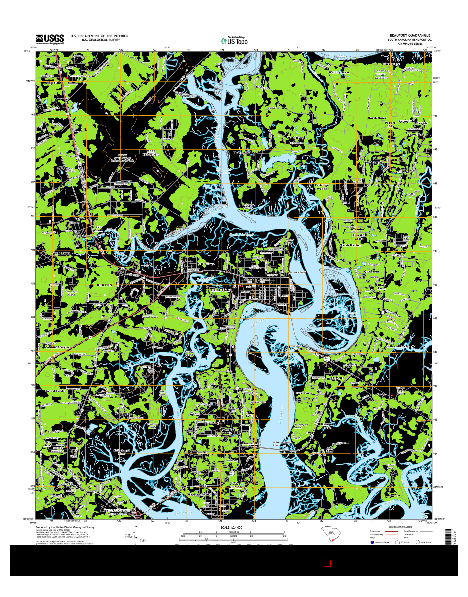 USGS US TOPO 7.5-MINUTE MAP FOR BEAUFORT, SC 2014