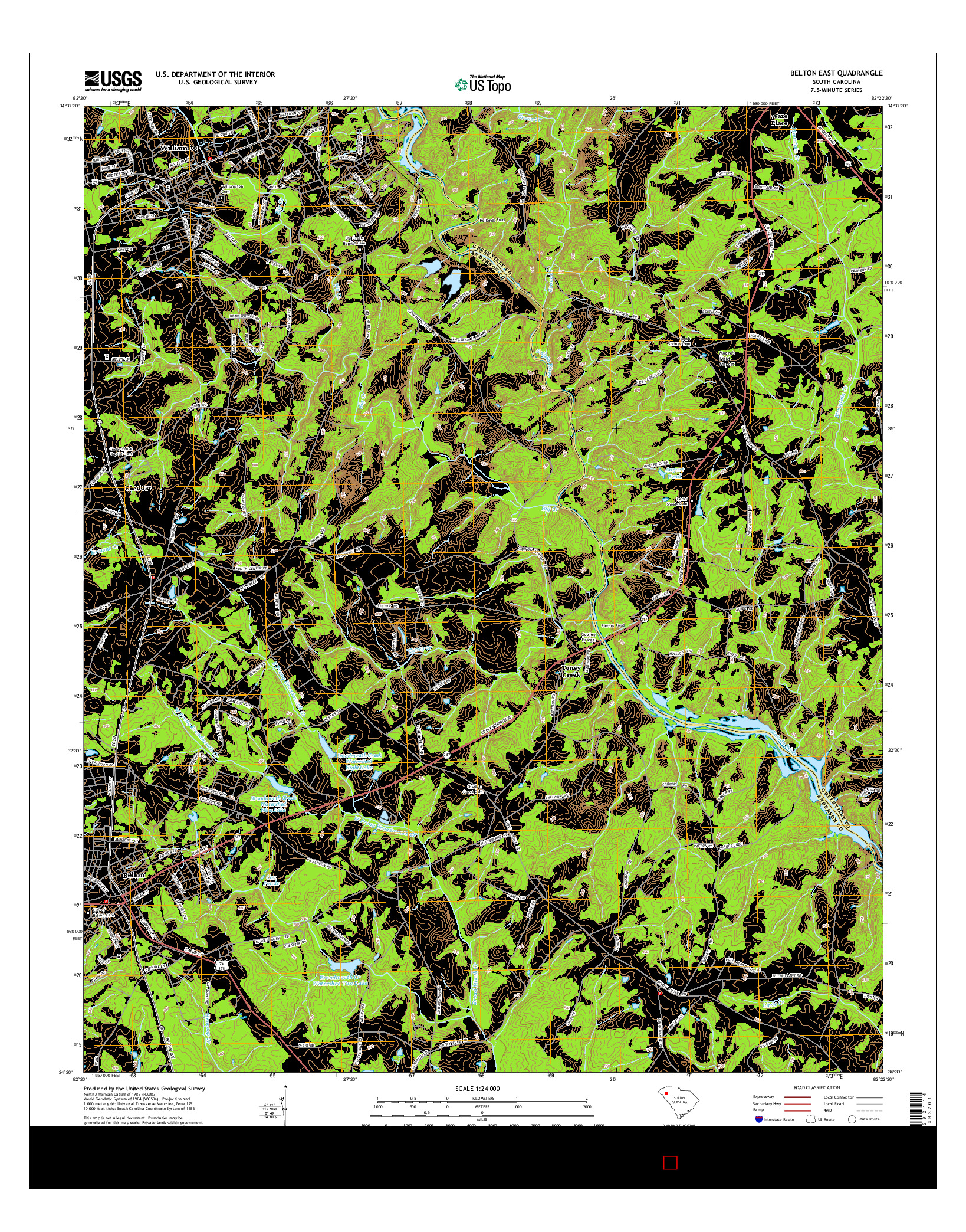 USGS US TOPO 7.5-MINUTE MAP FOR BELTON EAST, SC 2014