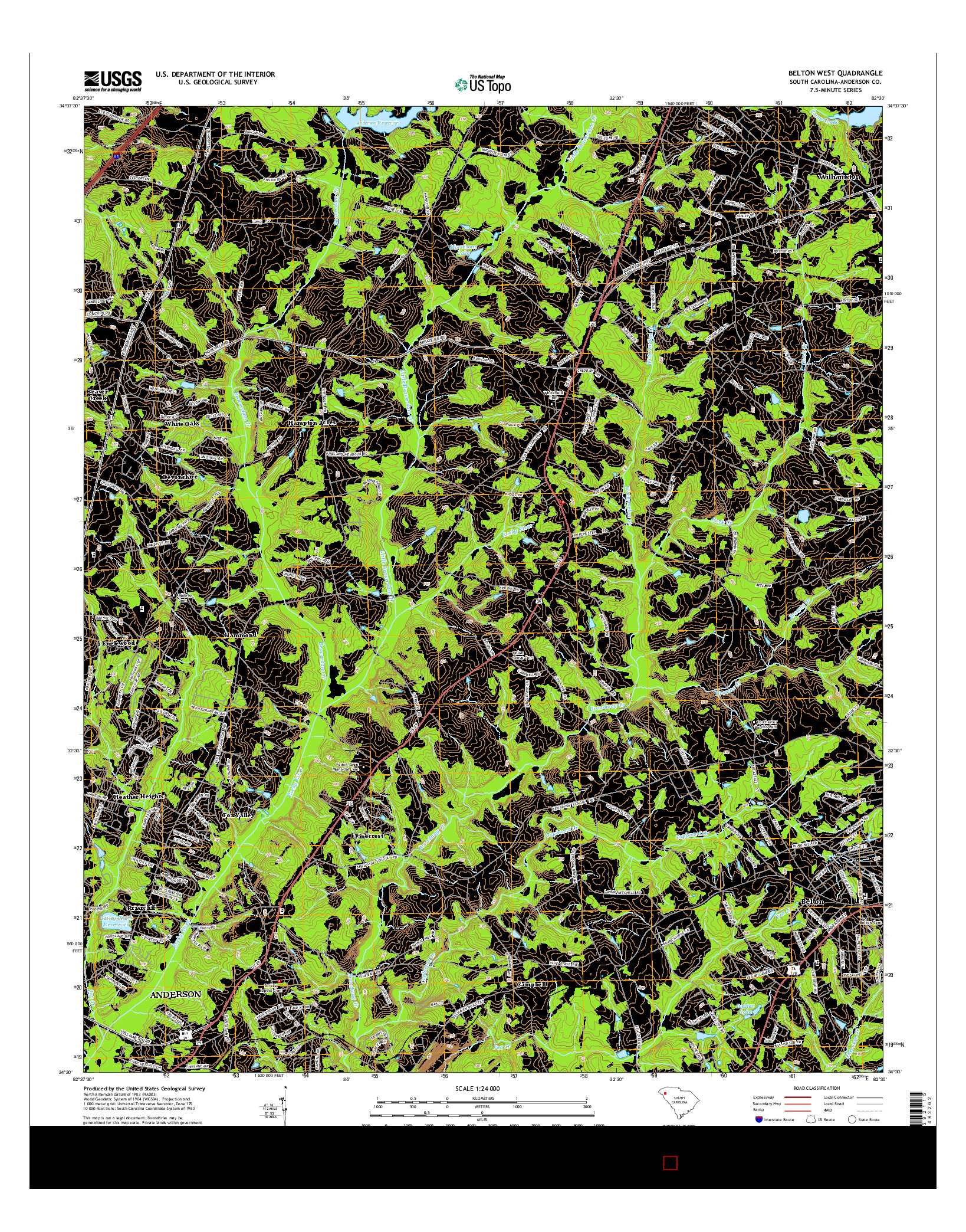 USGS US TOPO 7.5-MINUTE MAP FOR BELTON WEST, SC 2014