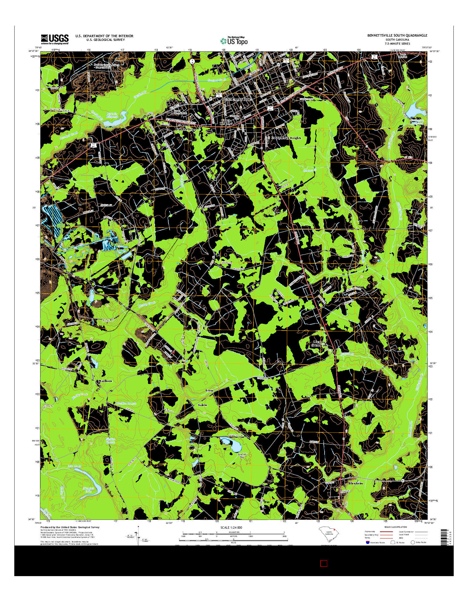 USGS US TOPO 7.5-MINUTE MAP FOR BENNETTSVILLE SOUTH, SC 2014