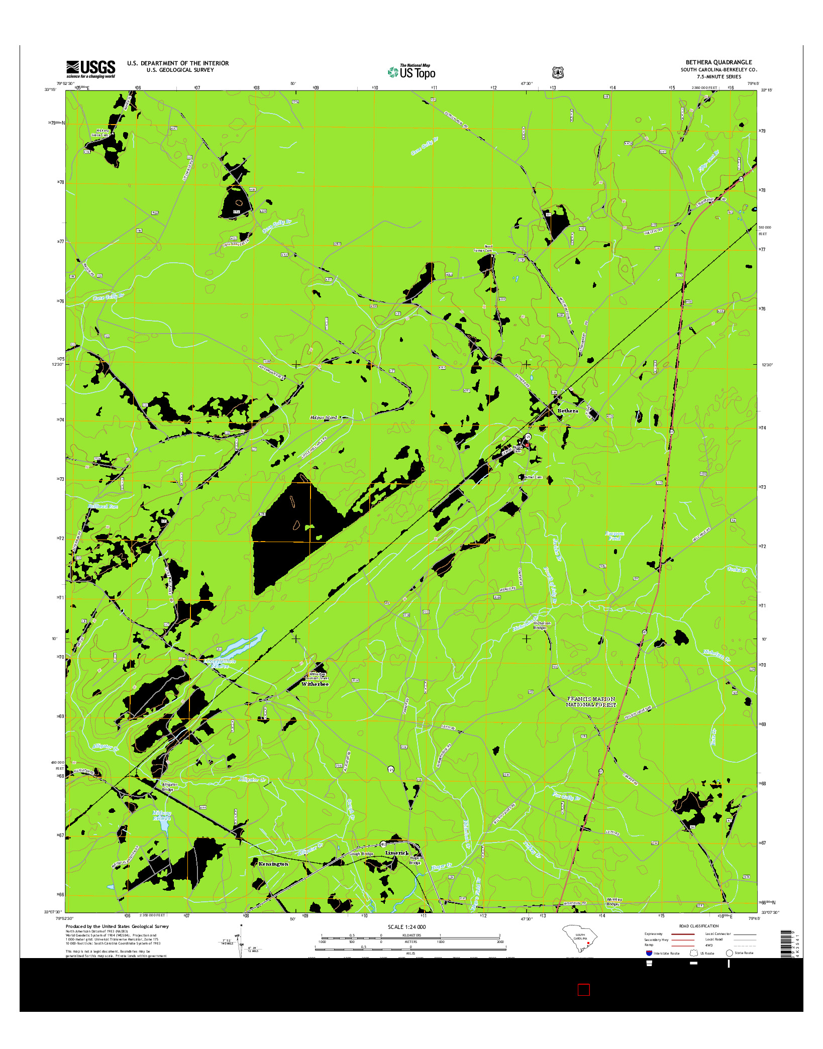 USGS US TOPO 7.5-MINUTE MAP FOR BETHERA, SC 2014