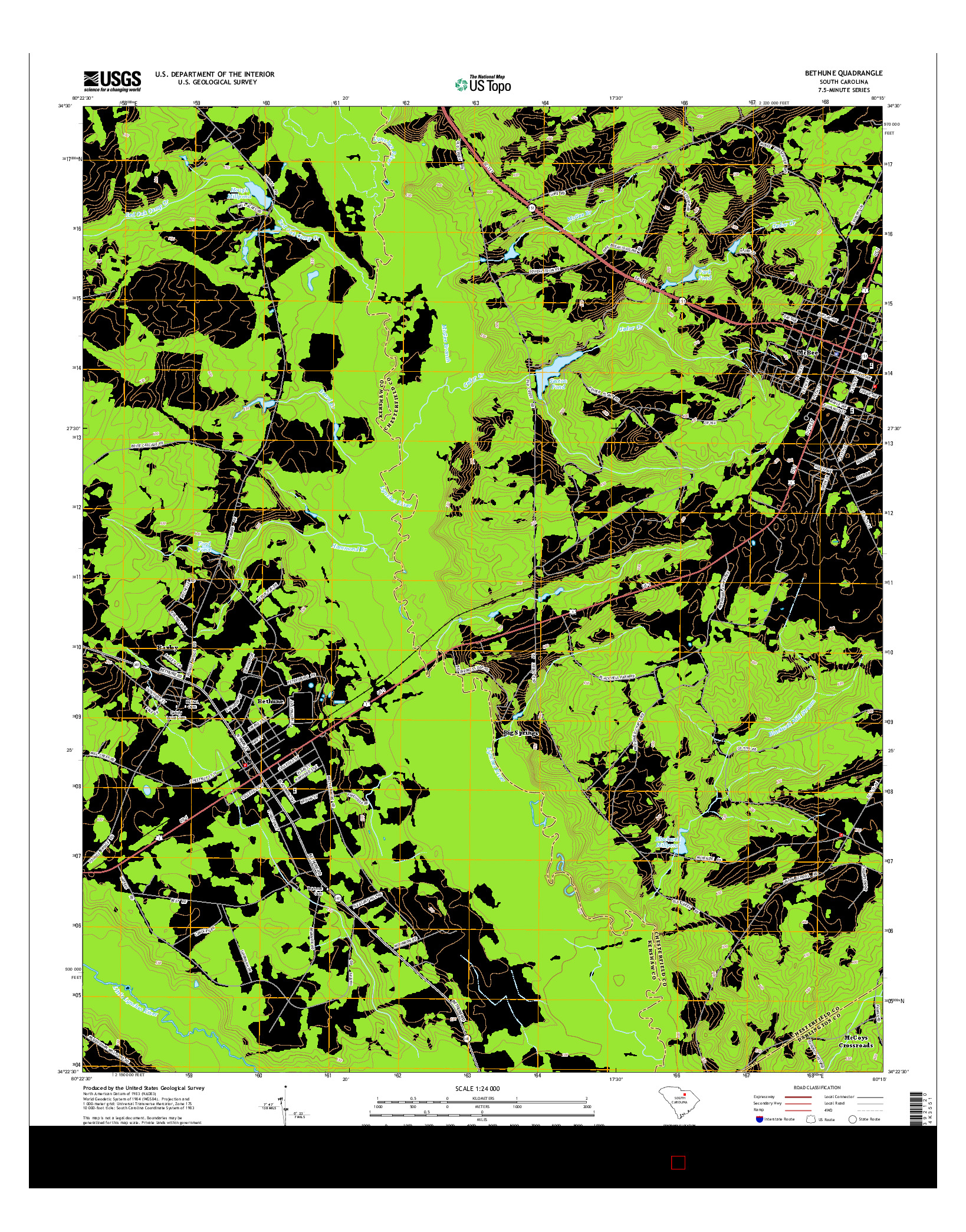 USGS US TOPO 7.5-MINUTE MAP FOR BETHUNE, SC 2014