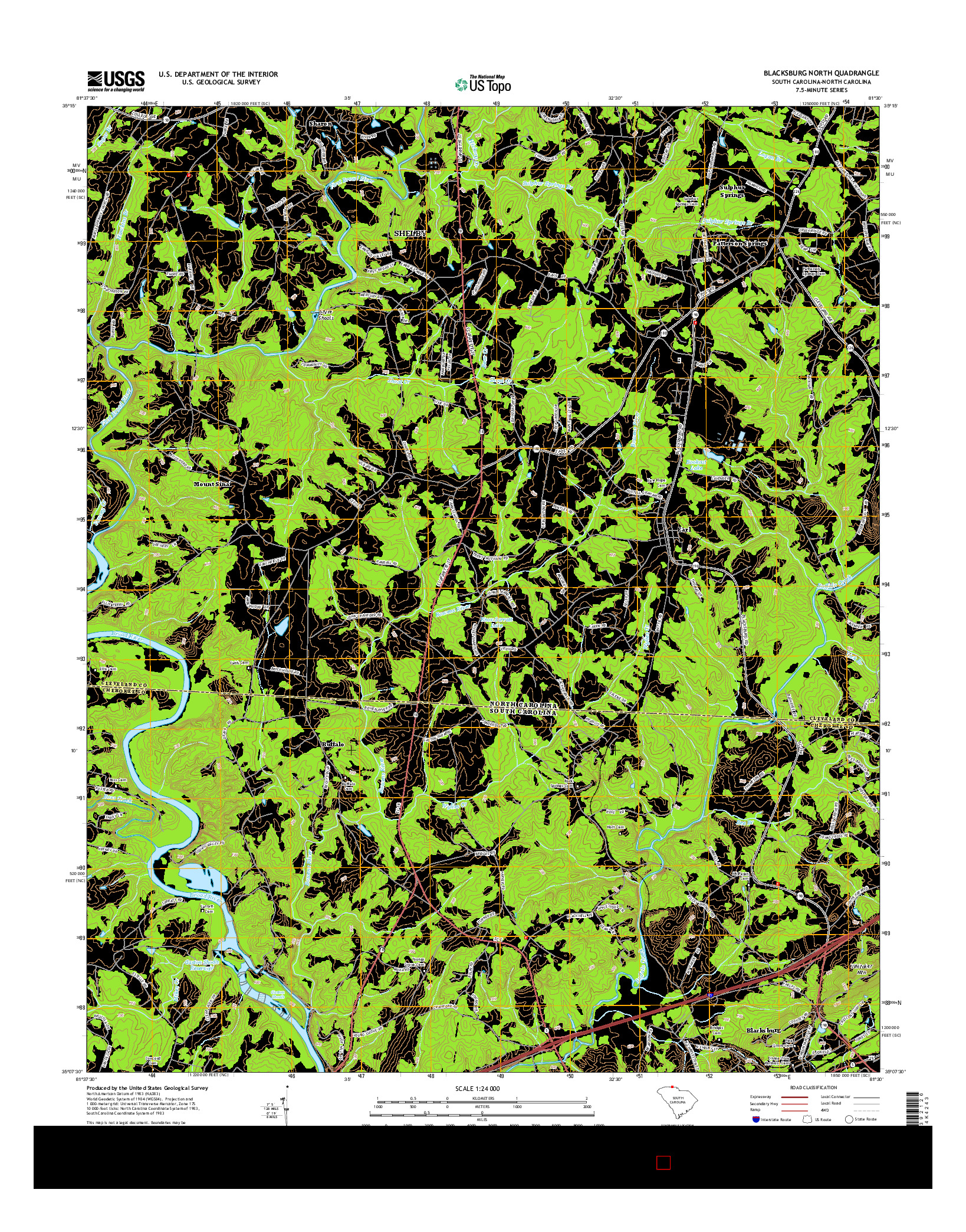 USGS US TOPO 7.5-MINUTE MAP FOR BLACKSBURG NORTH, SC-NC 2014