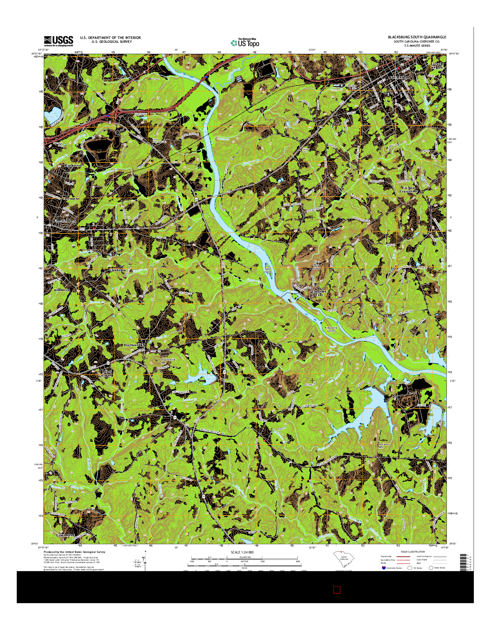 USGS US TOPO 7.5-MINUTE MAP FOR BLACKSBURG SOUTH, SC 2014