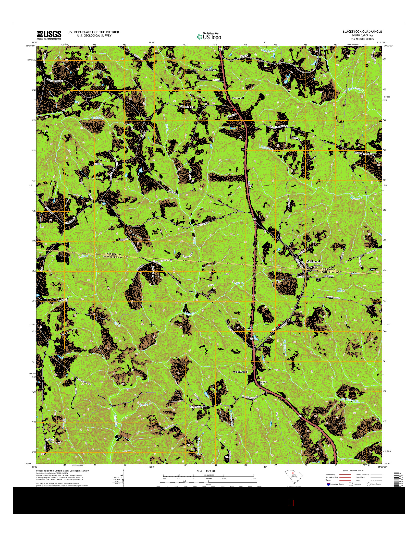 USGS US TOPO 7.5-MINUTE MAP FOR BLACKSTOCK, SC 2014