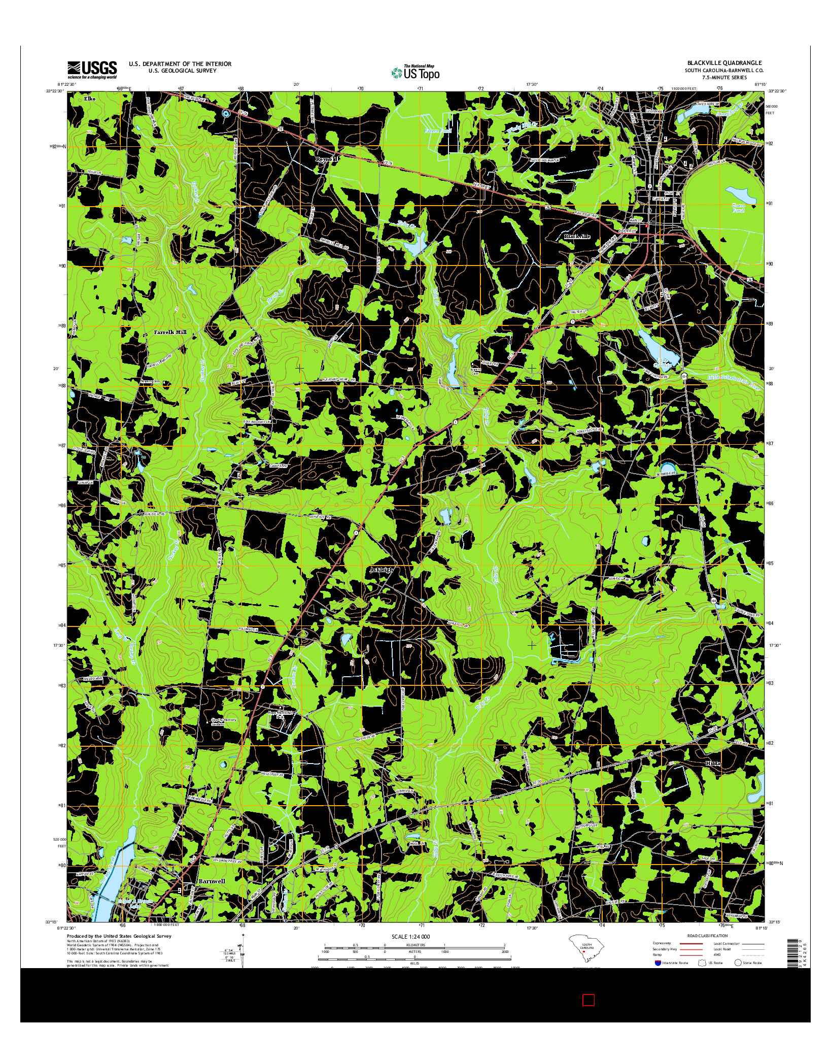 USGS US TOPO 7.5-MINUTE MAP FOR BLACKVILLE, SC 2014