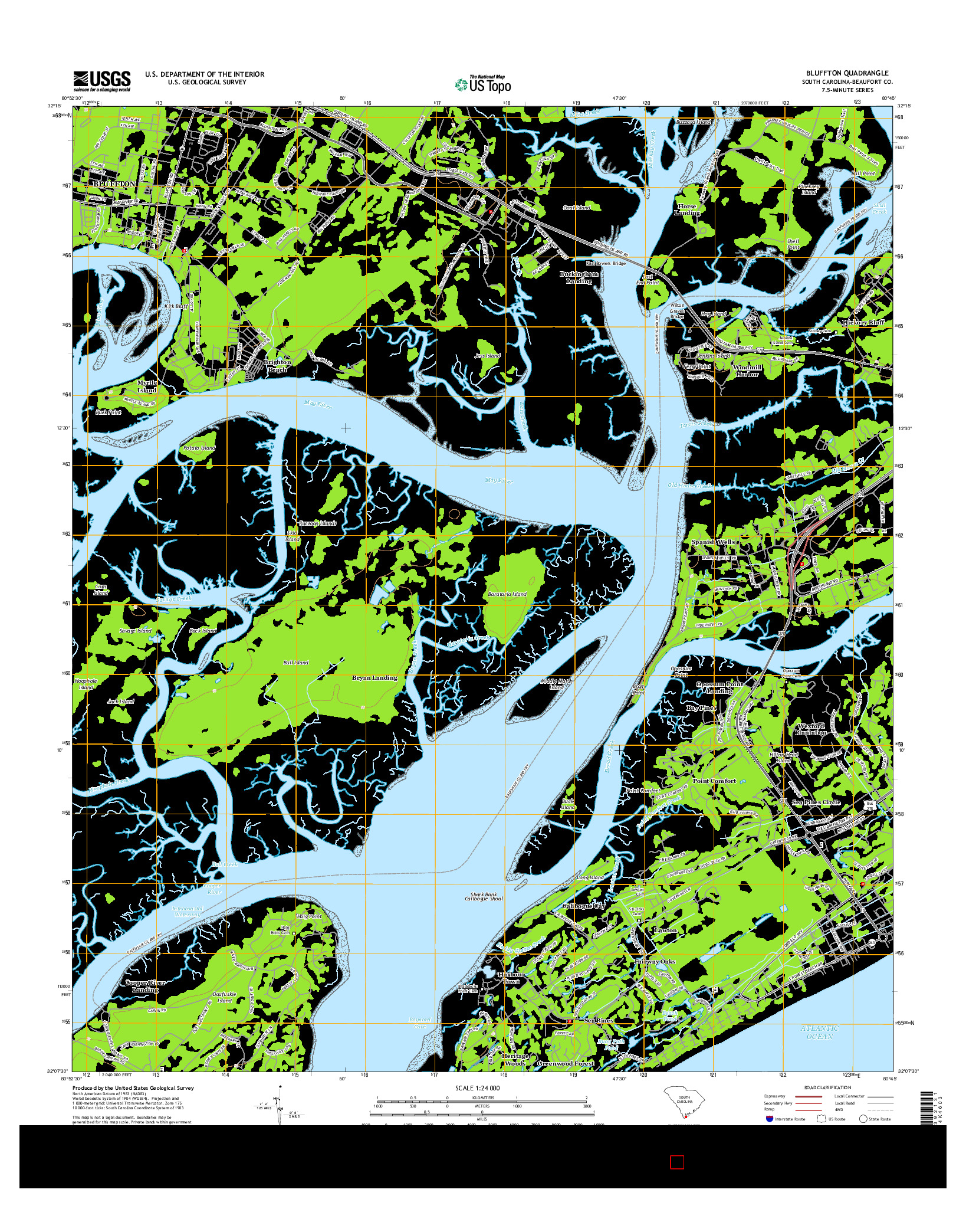 USGS US TOPO 7.5-MINUTE MAP FOR BLUFFTON, SC 2014