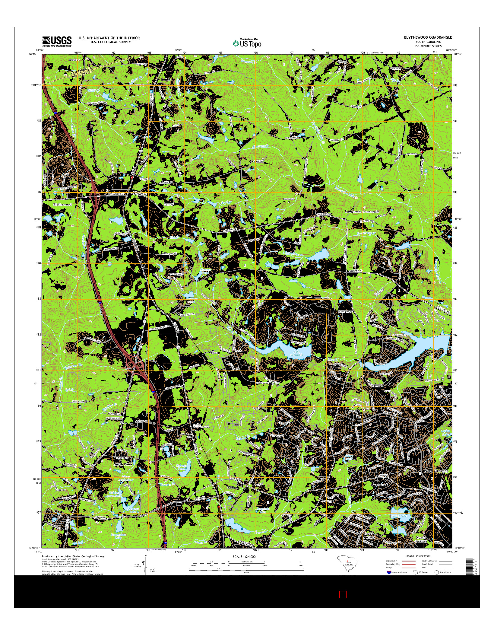 USGS US TOPO 7.5-MINUTE MAP FOR BLYTHEWOOD, SC 2014