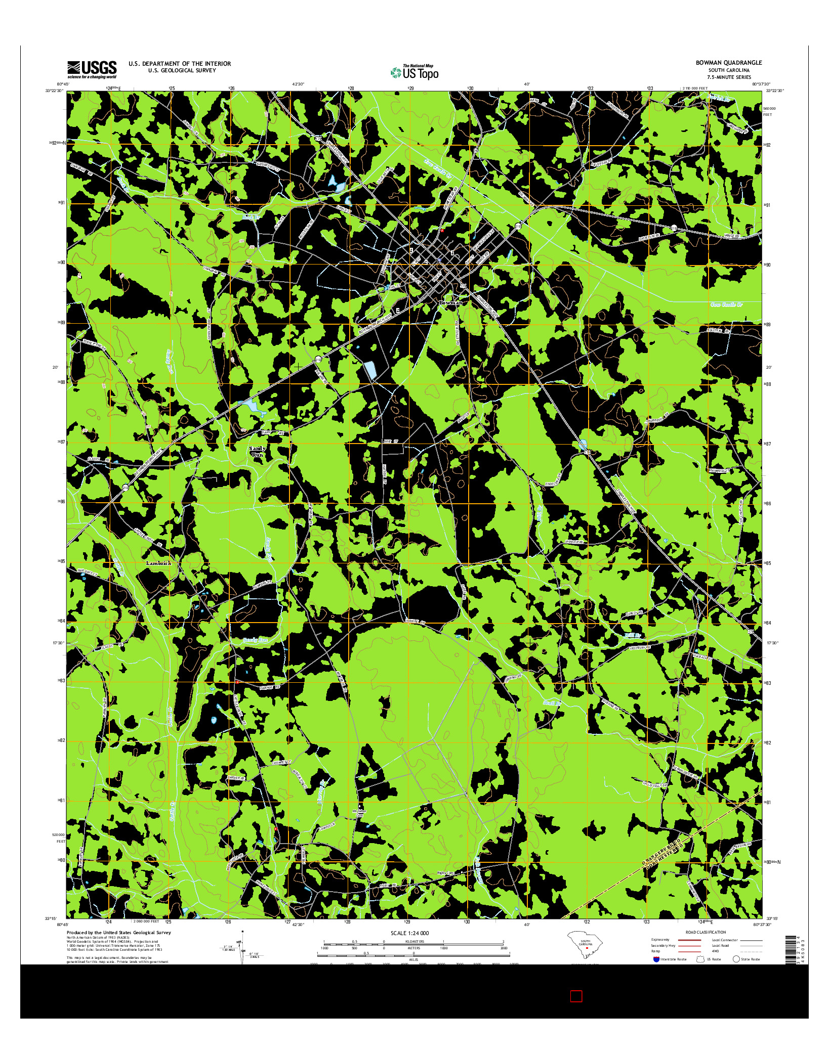 USGS US TOPO 7.5-MINUTE MAP FOR BOWMAN, SC 2014