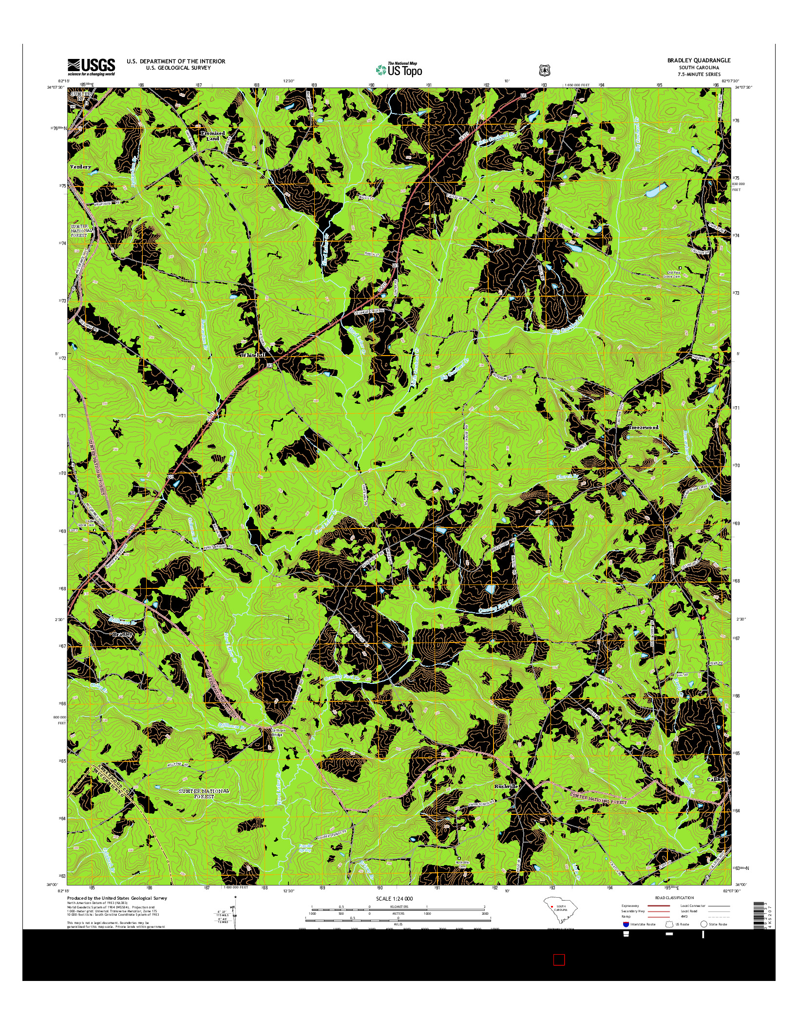 USGS US TOPO 7.5-MINUTE MAP FOR BRADLEY, SC 2014