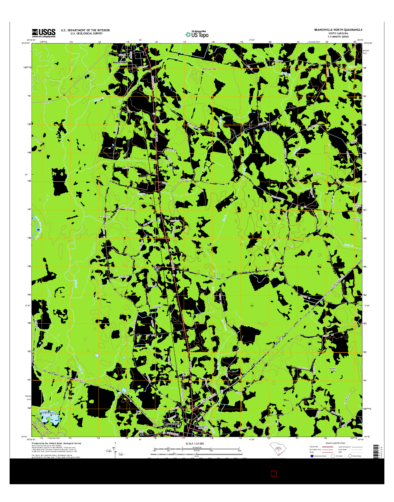 USGS US TOPO 7.5-MINUTE MAP FOR BRANCHVILLE NORTH, SC 2014