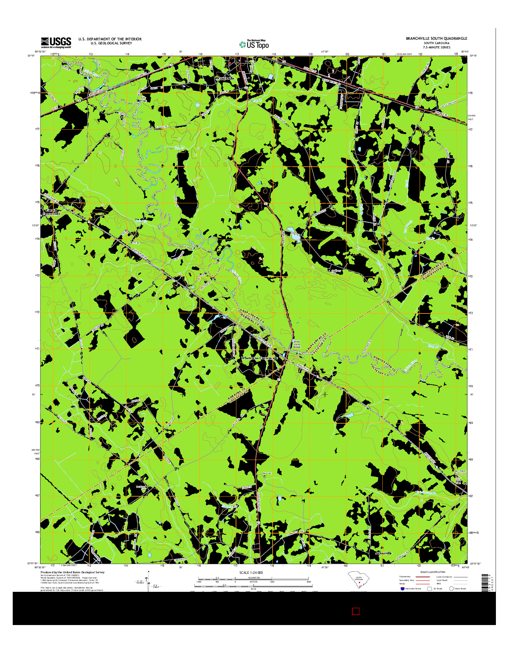 USGS US TOPO 7.5-MINUTE MAP FOR BRANCHVILLE SOUTH, SC 2014