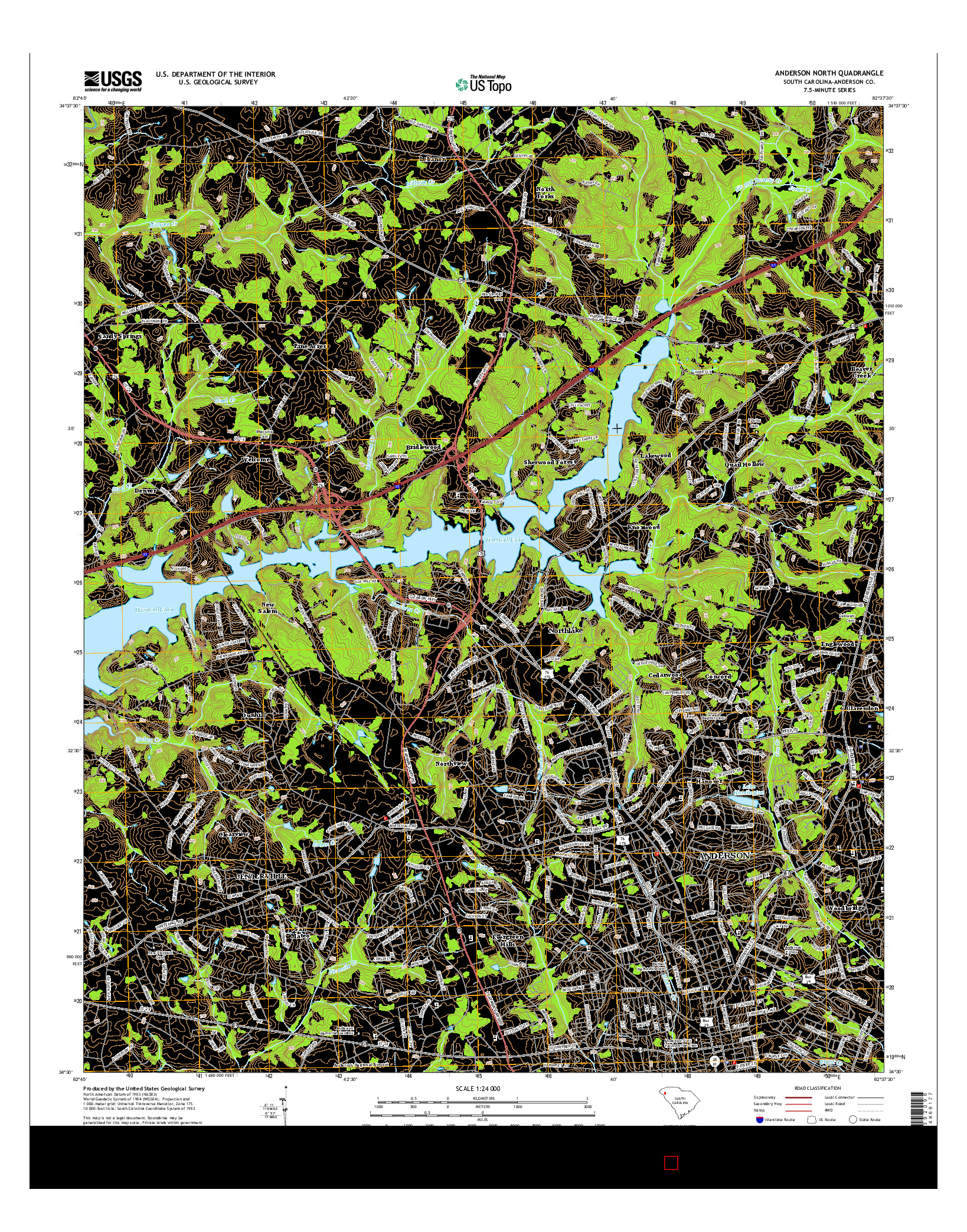 USGS US TOPO 7.5-MINUTE MAP FOR ANDERSON NORTH, SC 2014