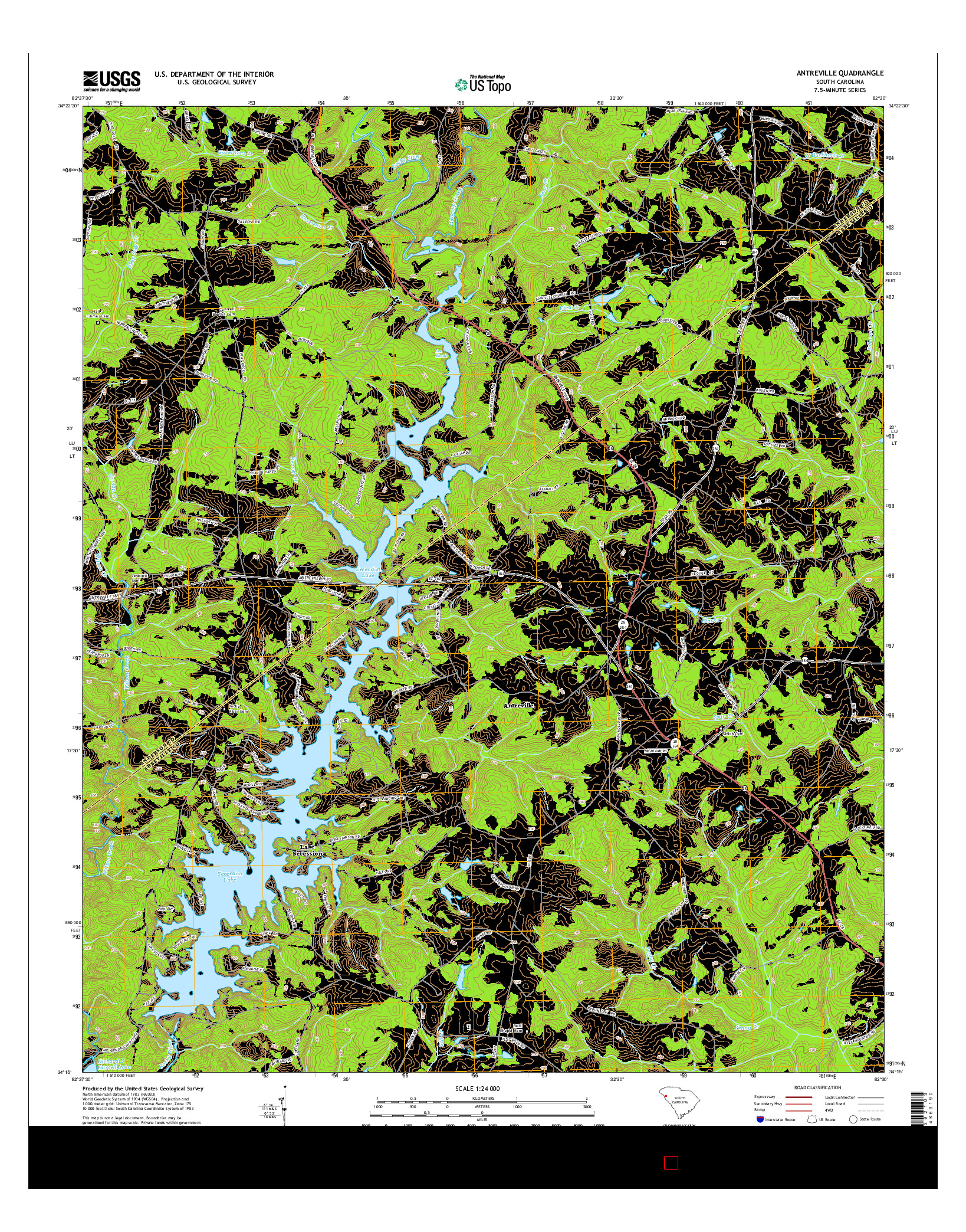 USGS US TOPO 7.5-MINUTE MAP FOR ANTREVILLE, SC 2014