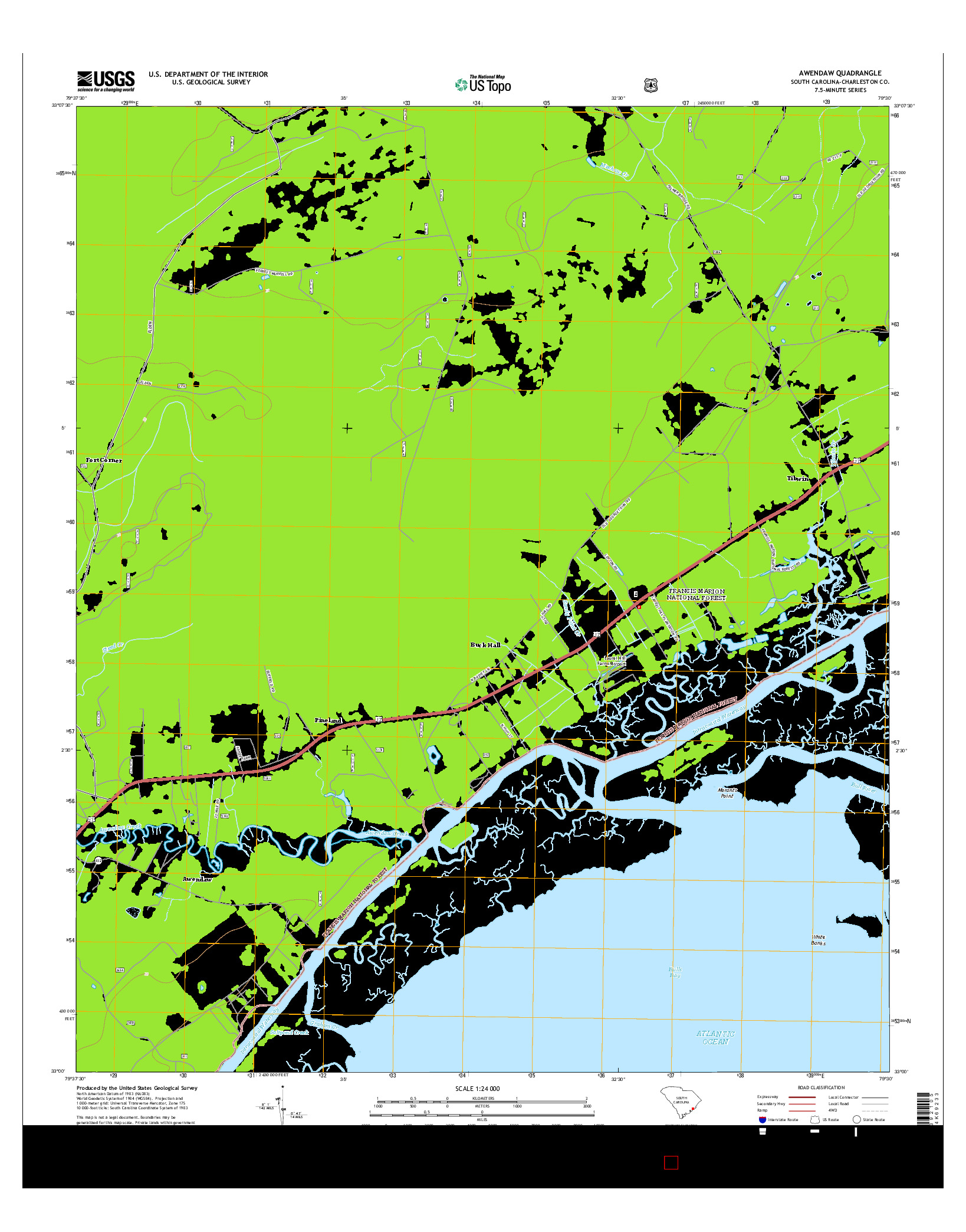 USGS US TOPO 7.5-MINUTE MAP FOR AWENDAW, SC 2014