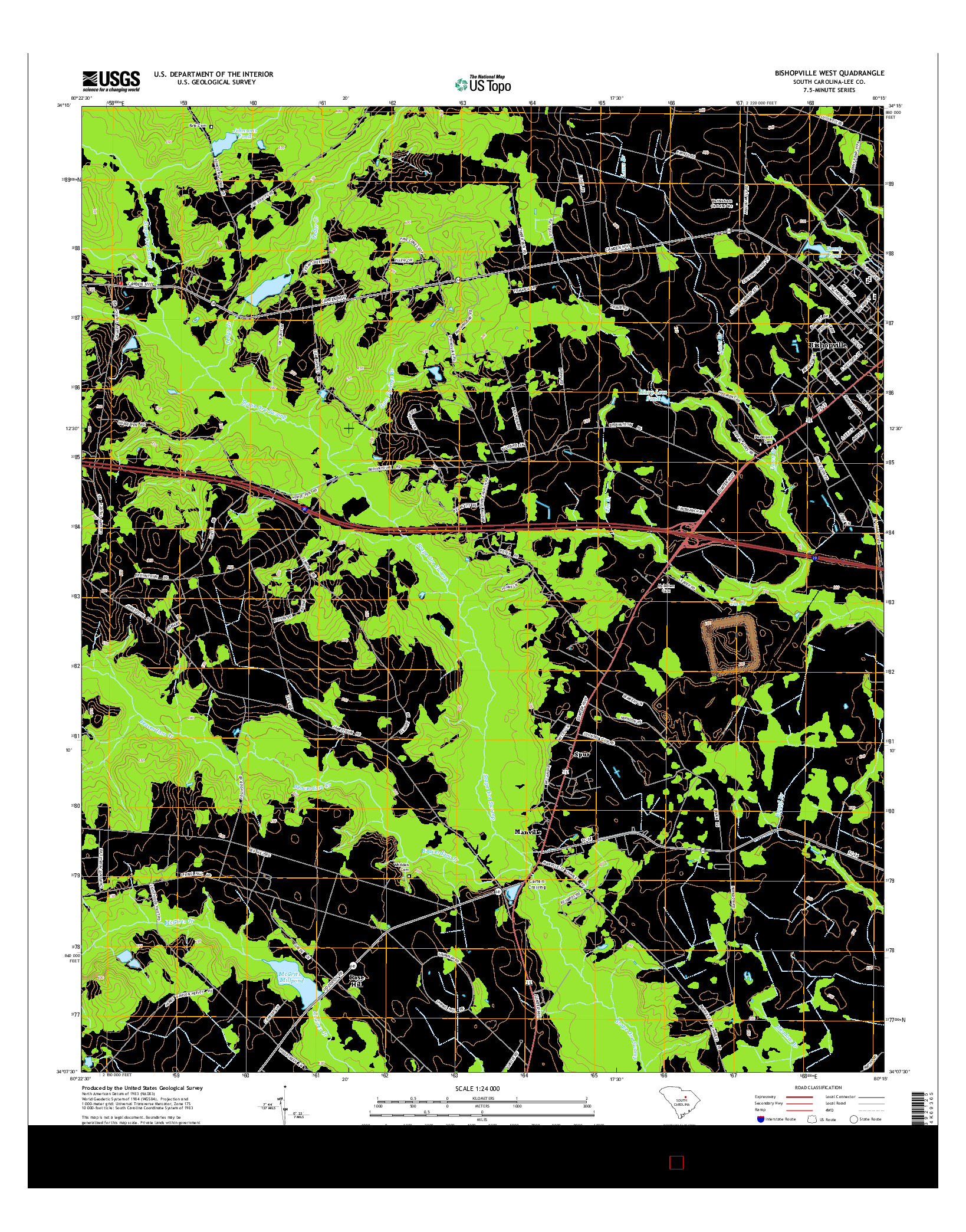 USGS US TOPO 7.5-MINUTE MAP FOR BISHOPVILLE WEST, SC 2014