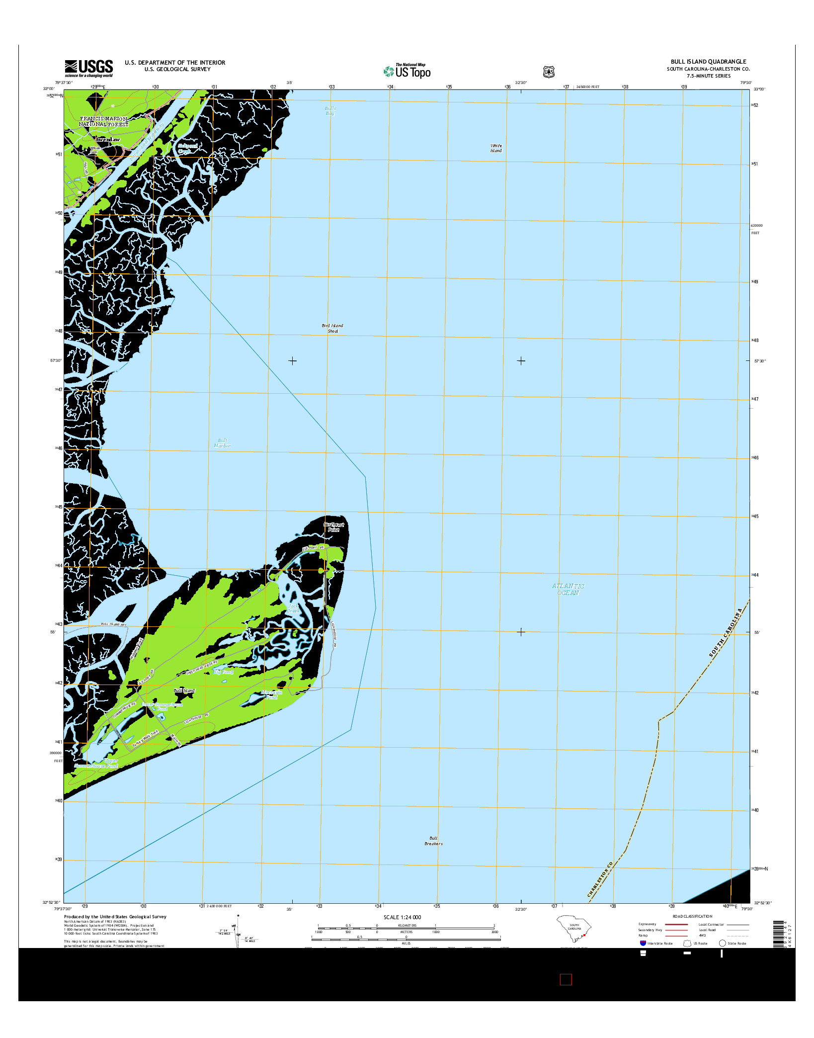 USGS US TOPO 7.5-MINUTE MAP FOR BULL ISLAND, SC 2014