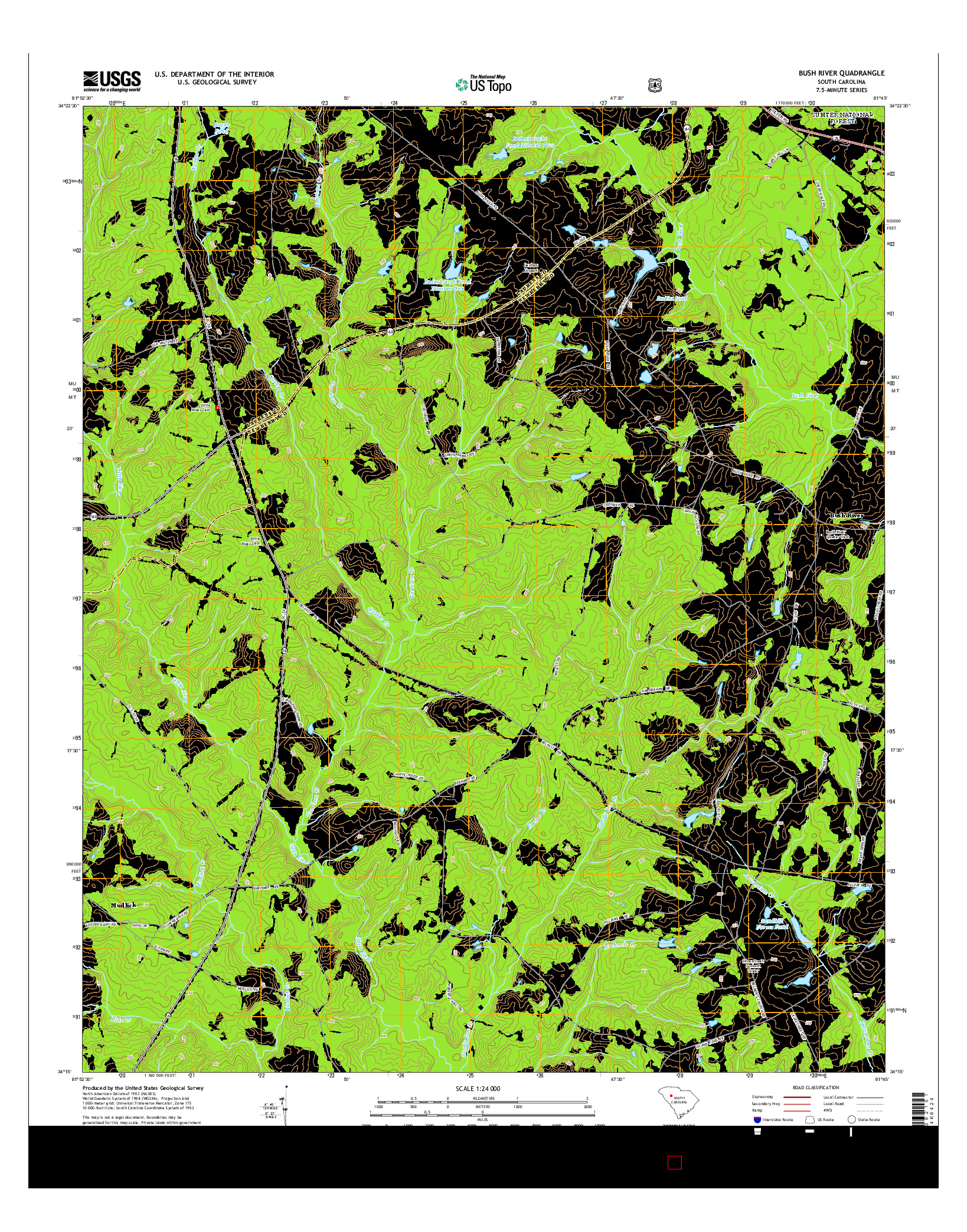 USGS US TOPO 7.5-MINUTE MAP FOR BUSH RIVER, SC 2014