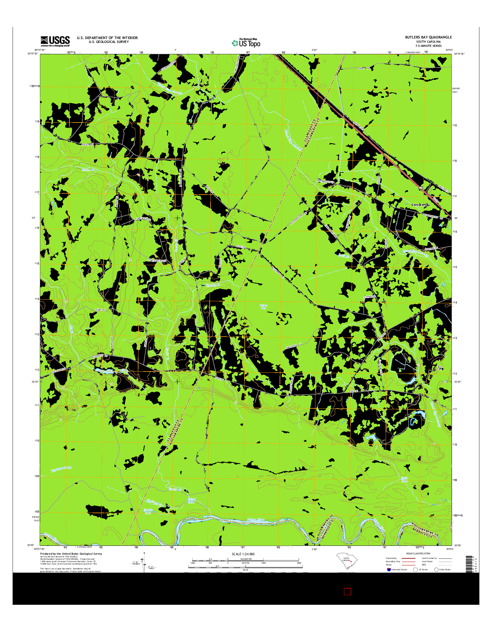 USGS US TOPO 7.5-MINUTE MAP FOR BUTLERS BAY, SC 2014