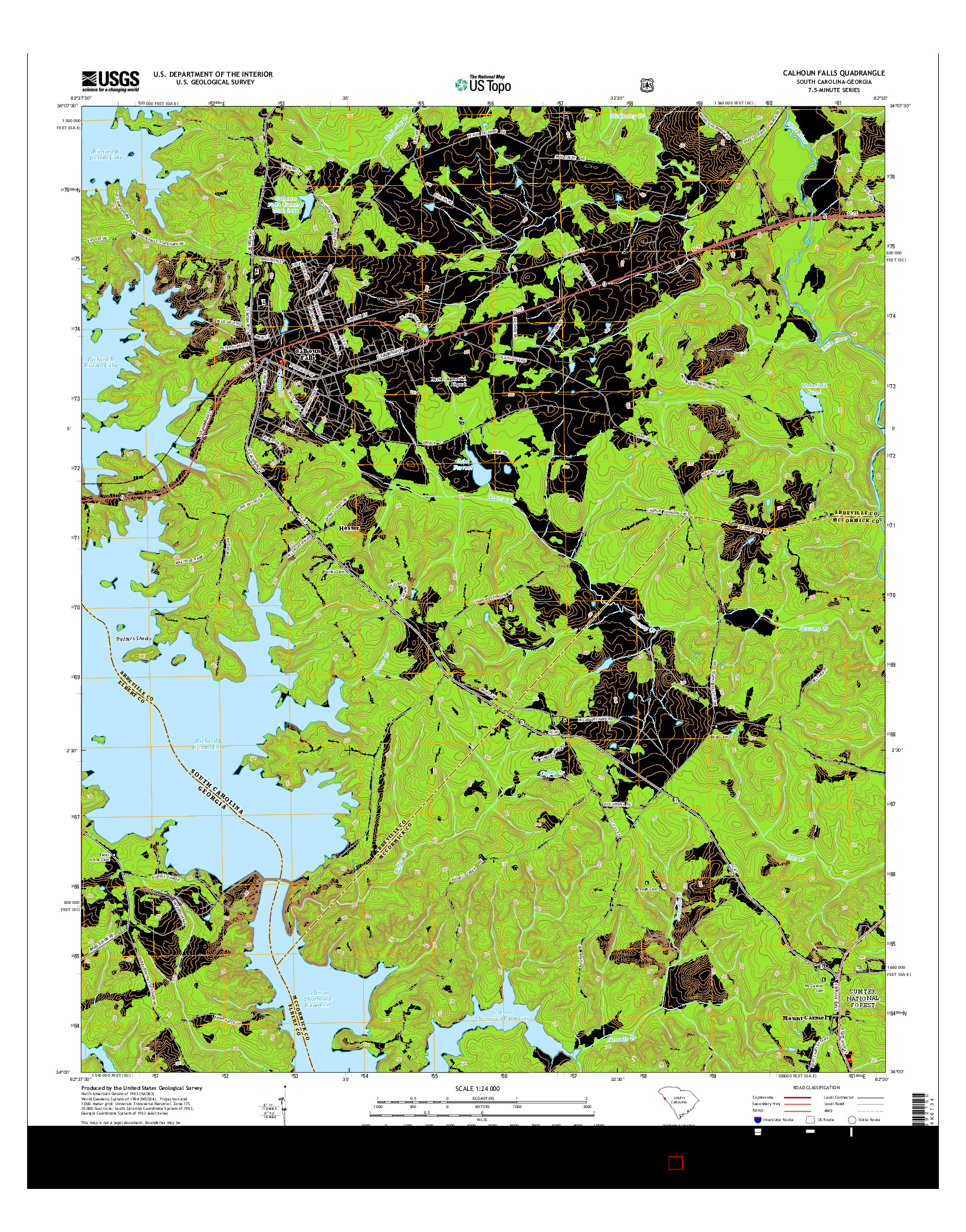 USGS US TOPO 7.5-MINUTE MAP FOR CALHOUN FALLS, SC-GA 2014