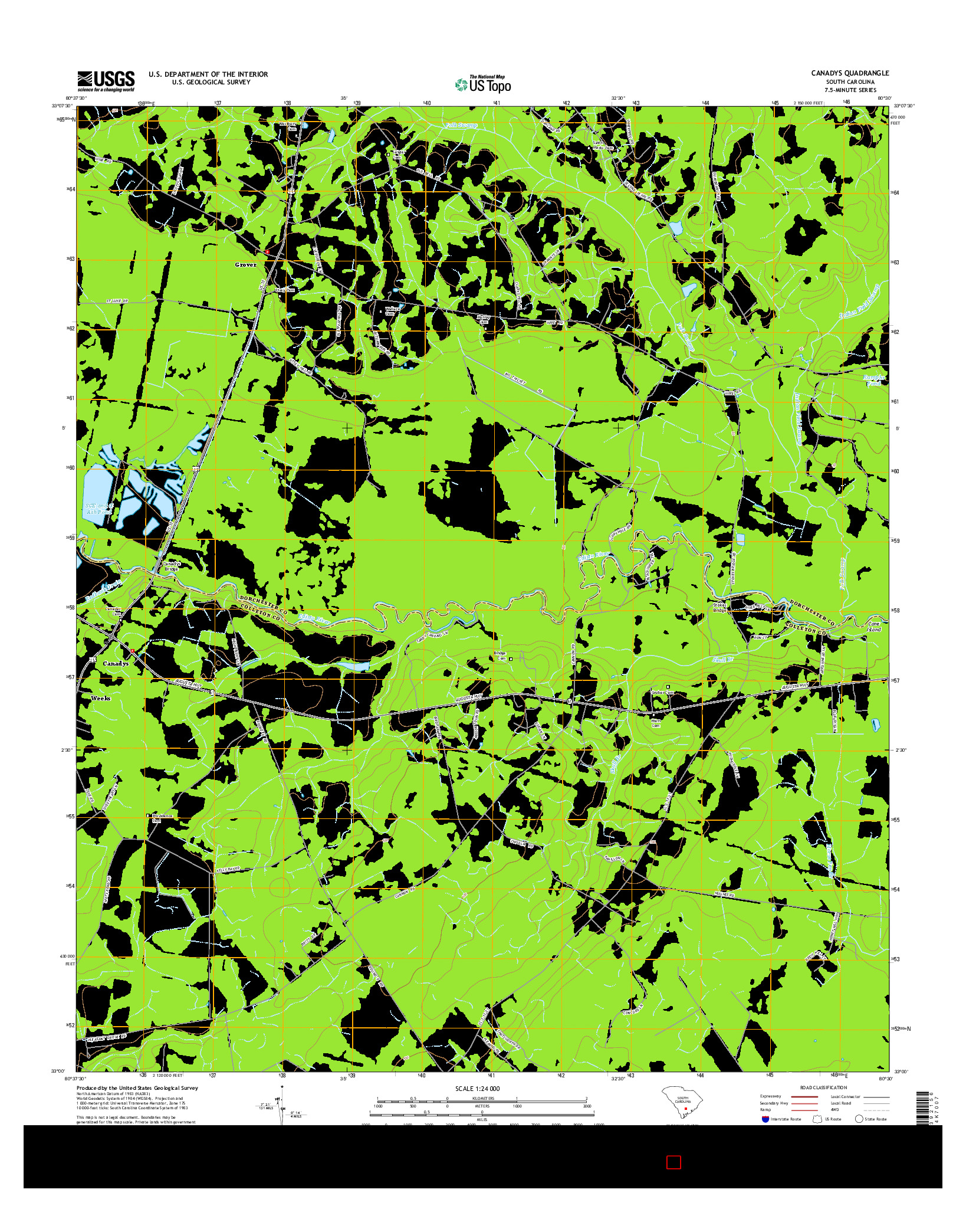 USGS US TOPO 7.5-MINUTE MAP FOR CANADYS, SC 2014