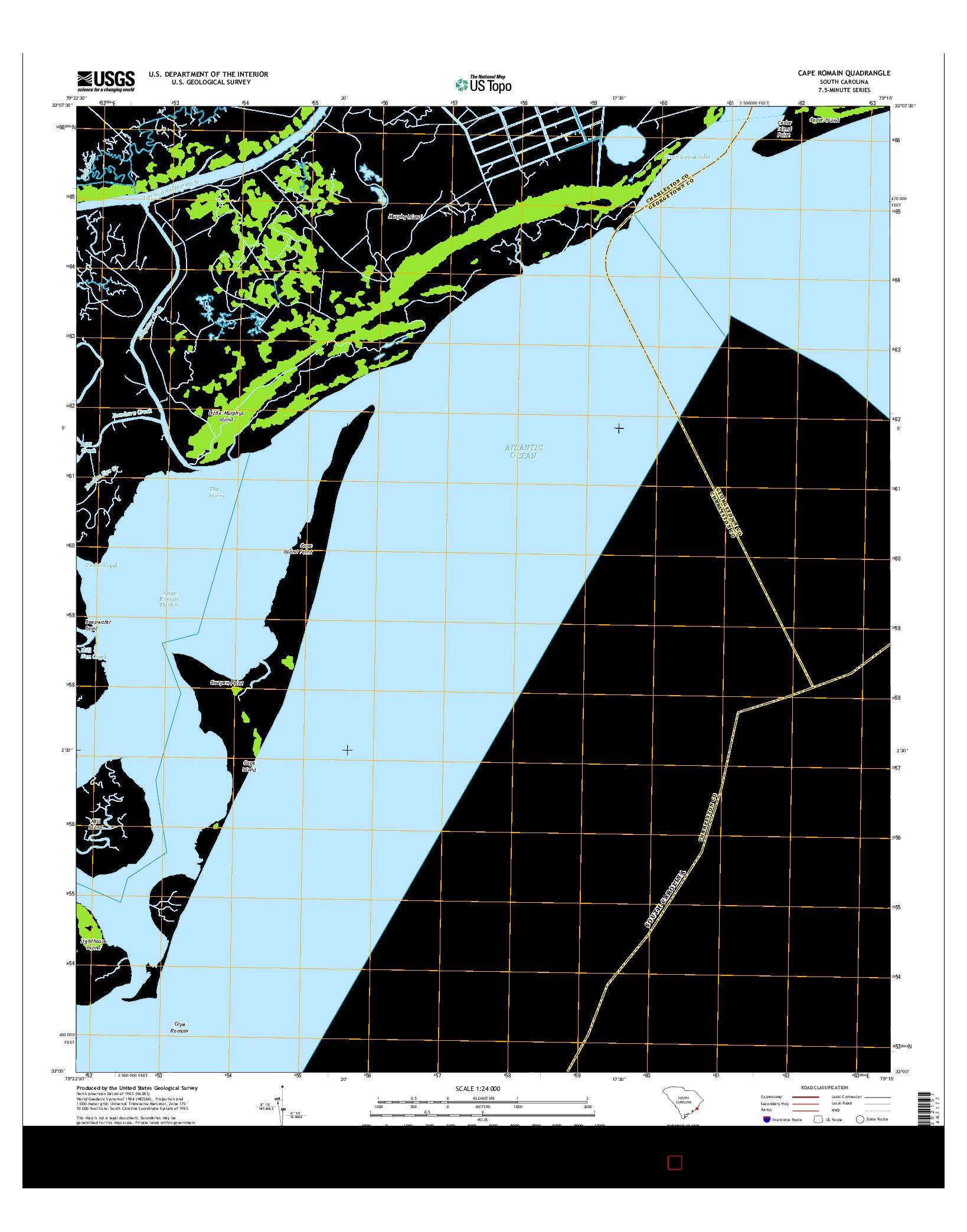 USGS US TOPO 7.5-MINUTE MAP FOR CAPE ROMAIN, SC 2014