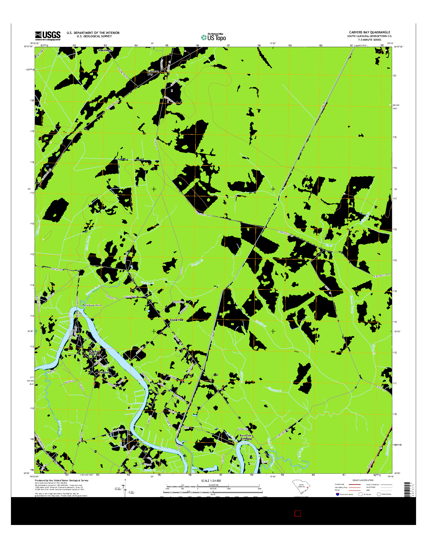 USGS US TOPO 7.5-MINUTE MAP FOR CARVERS BAY, SC 2014