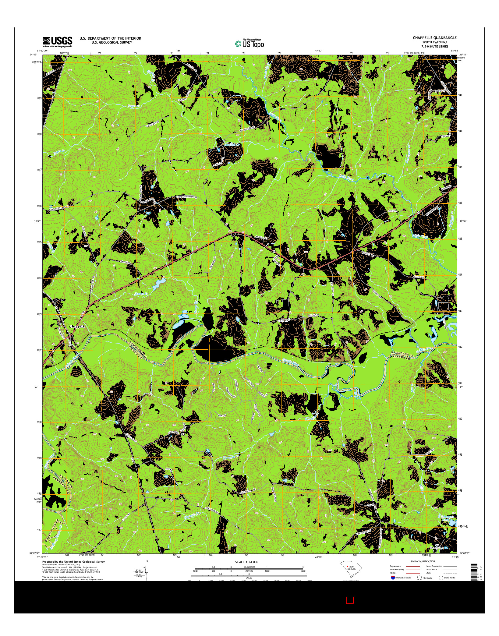 USGS US TOPO 7.5-MINUTE MAP FOR CHAPPELLS, SC 2014