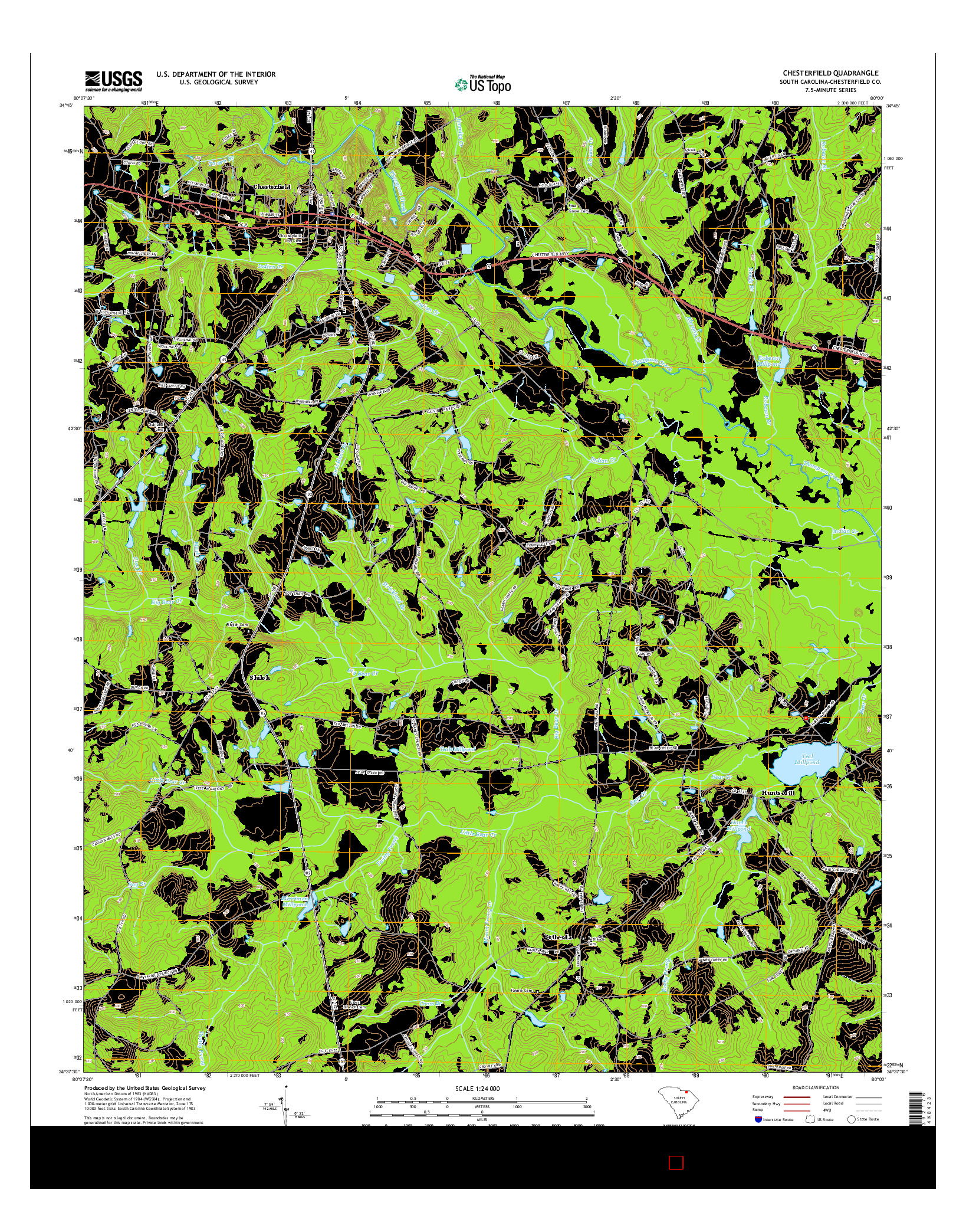 USGS US TOPO 7.5-MINUTE MAP FOR CHESTERFIELD, SC 2014