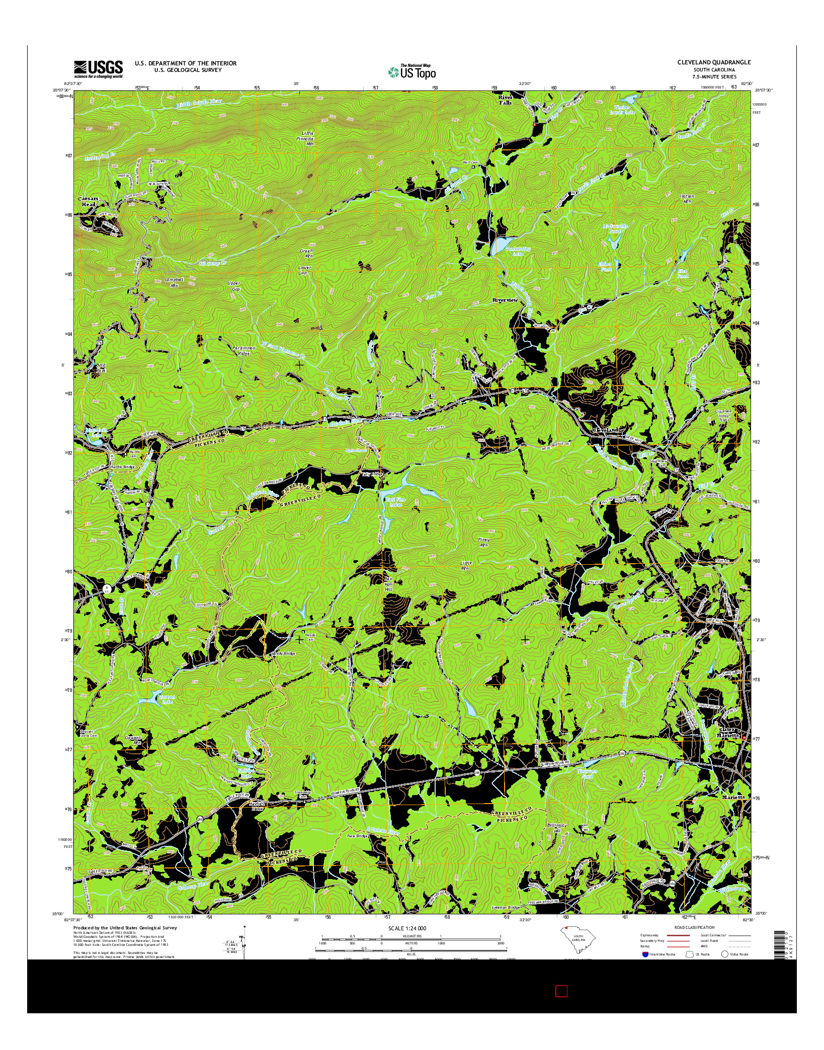 USGS US TOPO 7.5-MINUTE MAP FOR CLEVELAND, SC 2014