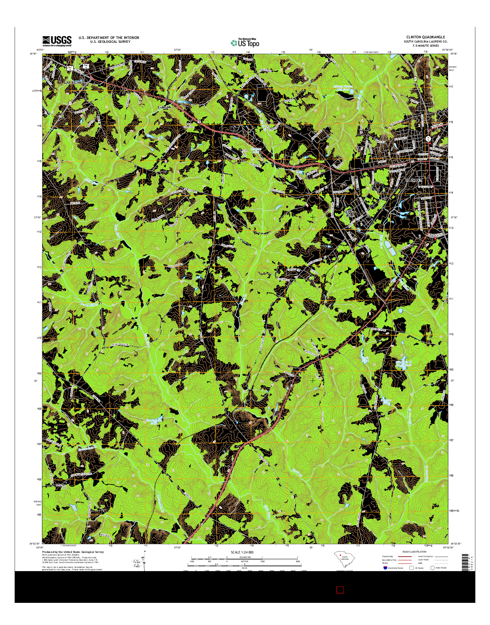 USGS US TOPO 7.5-MINUTE MAP FOR CLINTON, SC 2014