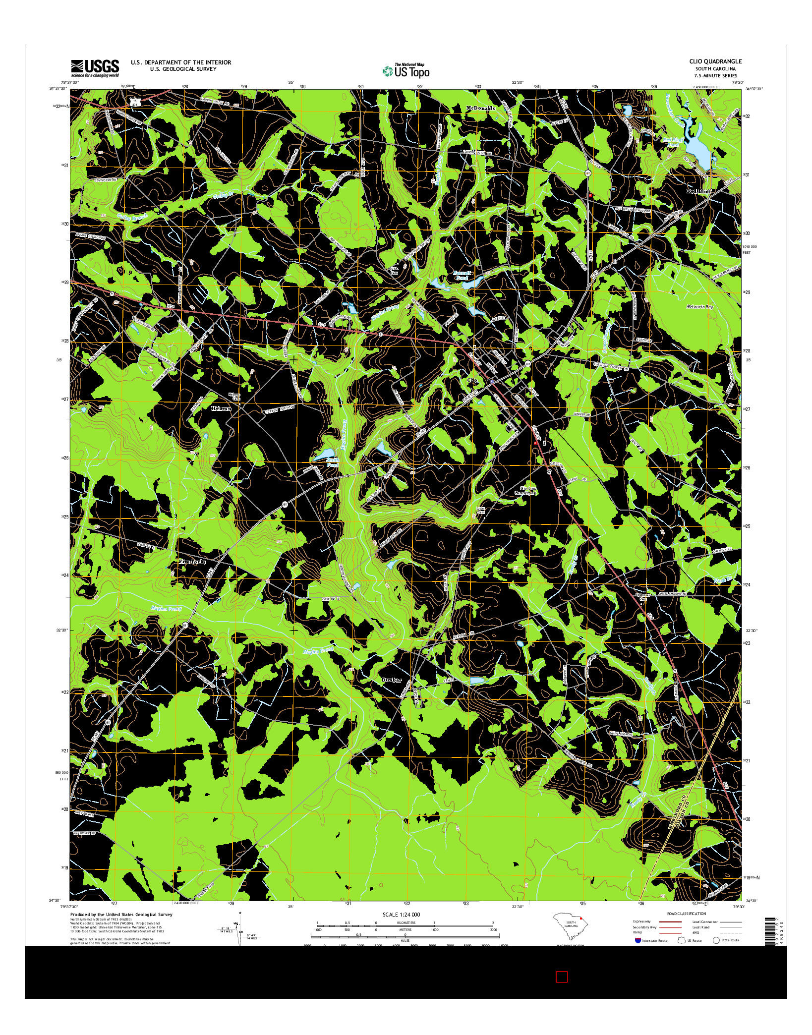 USGS US TOPO 7.5-MINUTE MAP FOR CLIO, SC 2014