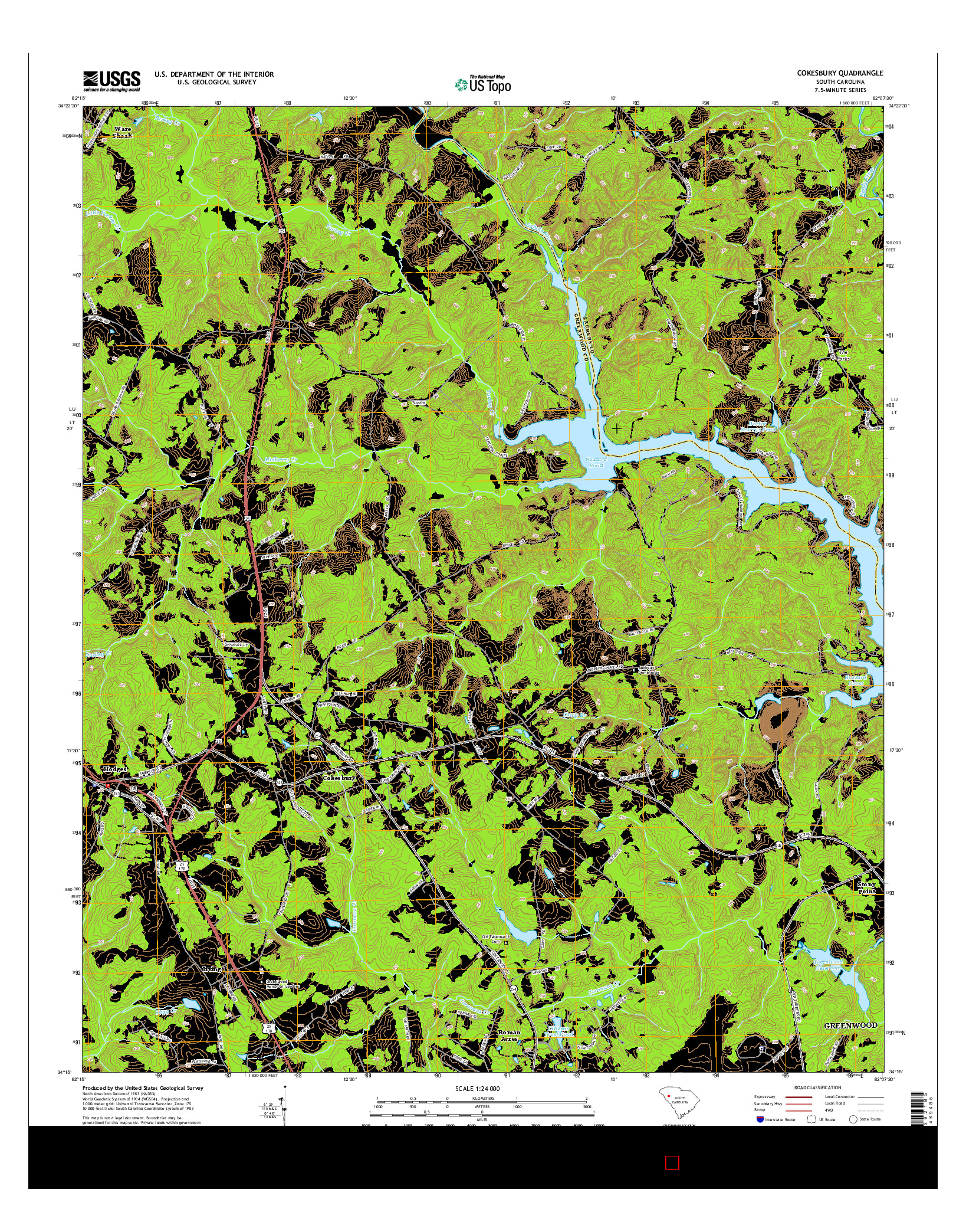 USGS US TOPO 7.5-MINUTE MAP FOR COKESBURY, SC 2014