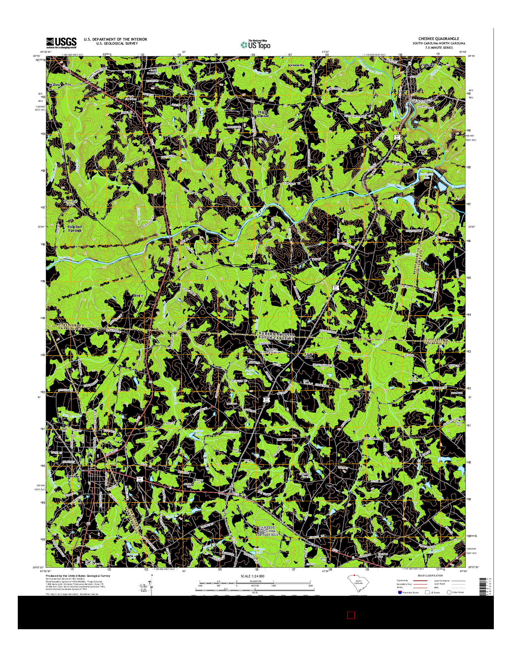 USGS US TOPO 7.5-MINUTE MAP FOR CHESNEE, SC-NC 2014