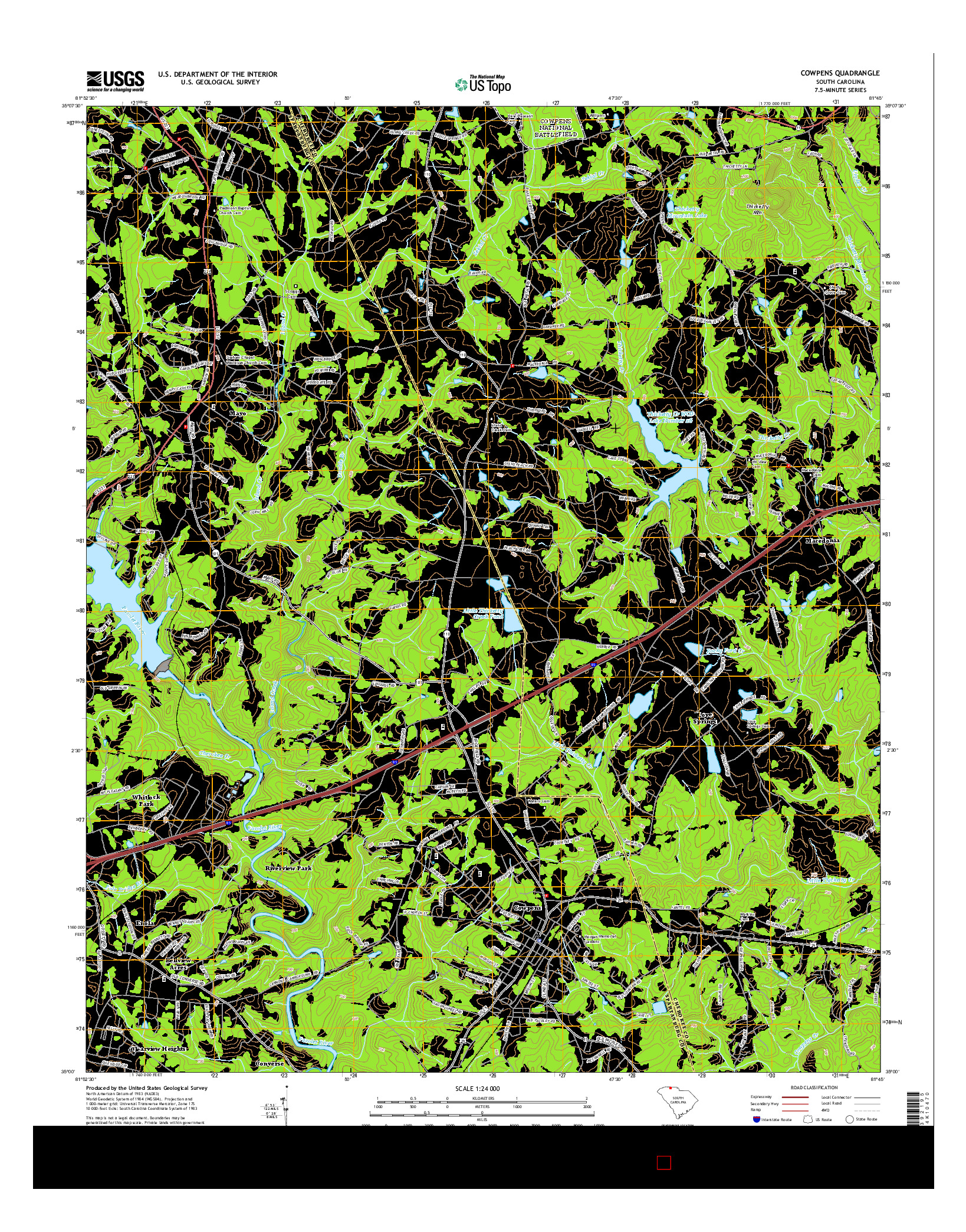 USGS US TOPO 7.5-MINUTE MAP FOR COWPENS, SC 2014