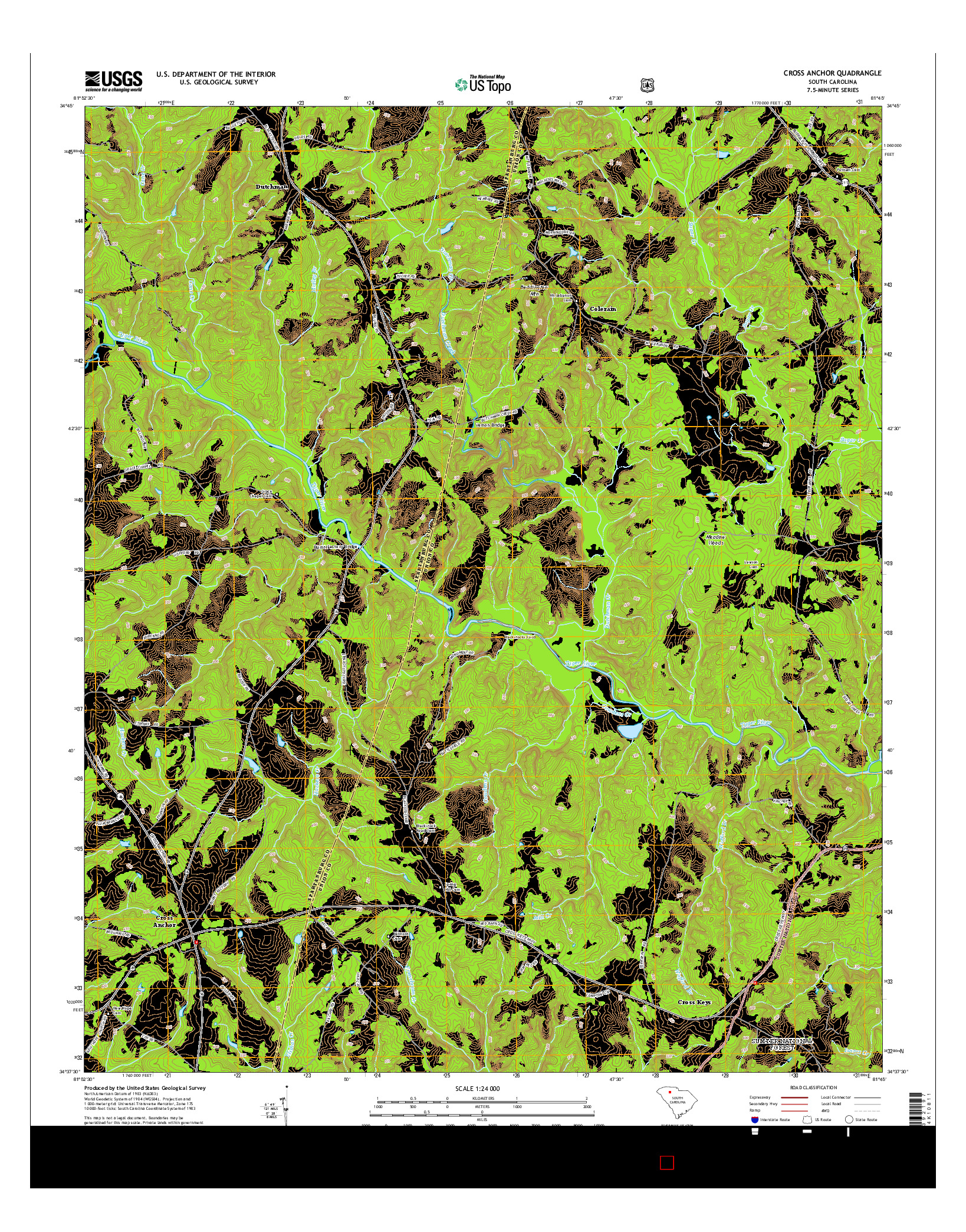 USGS US TOPO 7.5-MINUTE MAP FOR CROSS ANCHOR, SC 2014